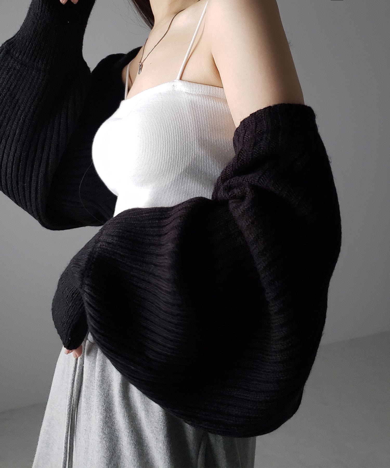 【 9color 】2WAYリボンモヘアライクショートリブニットカーデ