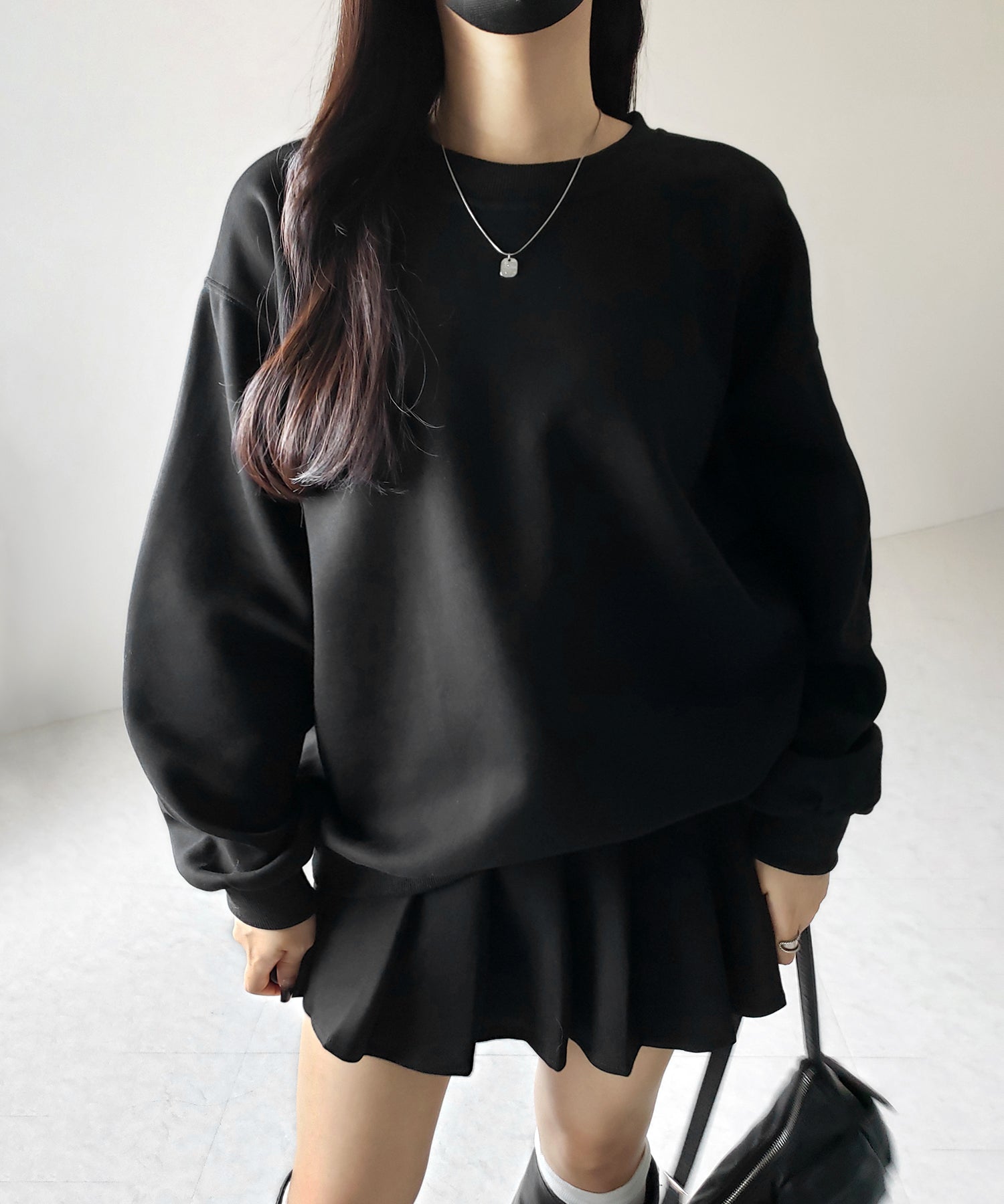 【 セットアップ 】オーバースウェットトップス + プリーツミニスカート SET / oversweat tops + pleated mini skirt SET