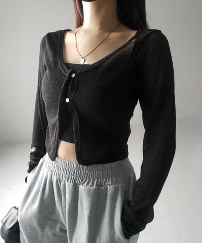 フロントボタンシアーショートカーディガン / front botton sheer short cardigan