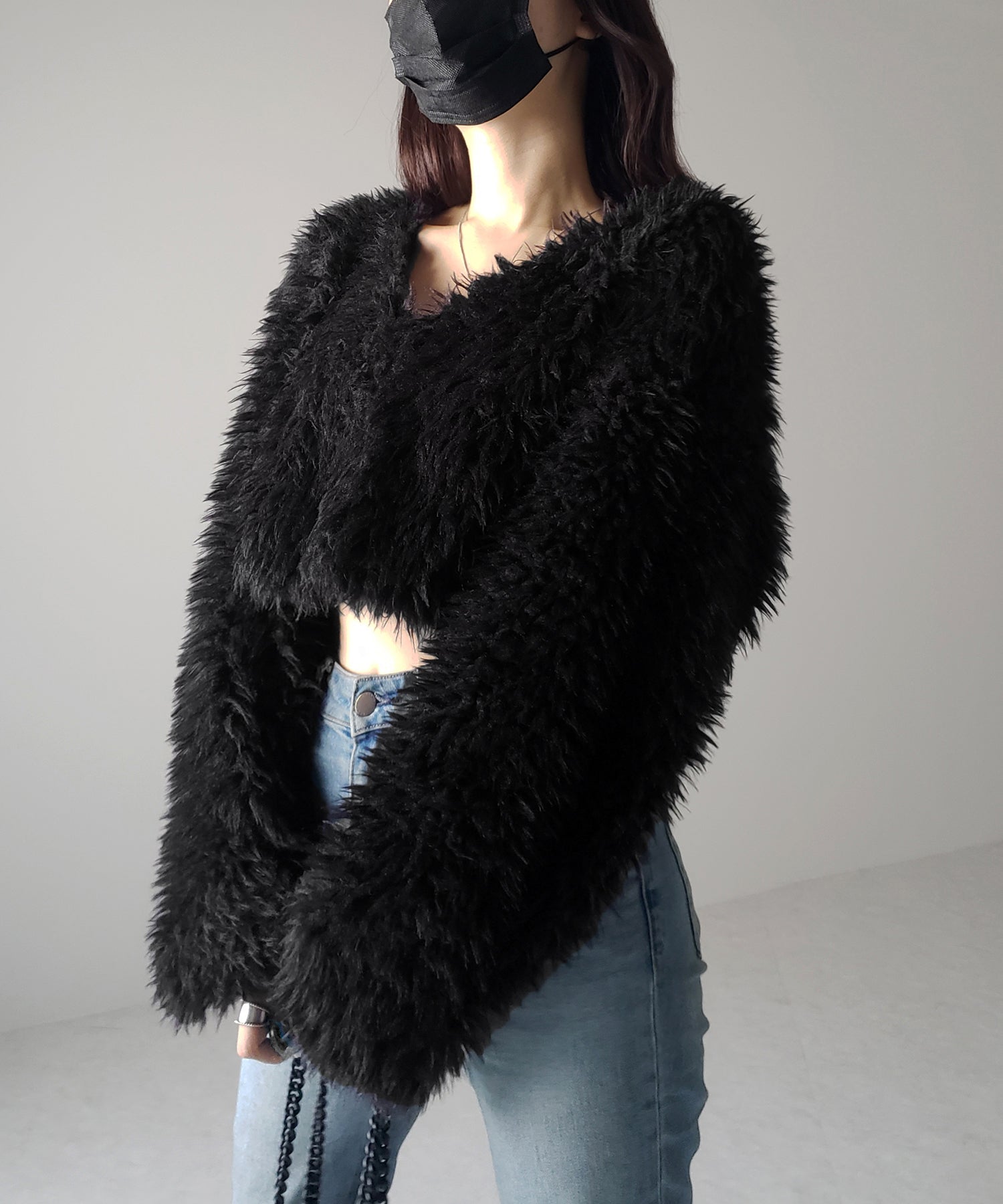 【 3COLOR 】ロングシャギーボアショートボリュームカーディガン