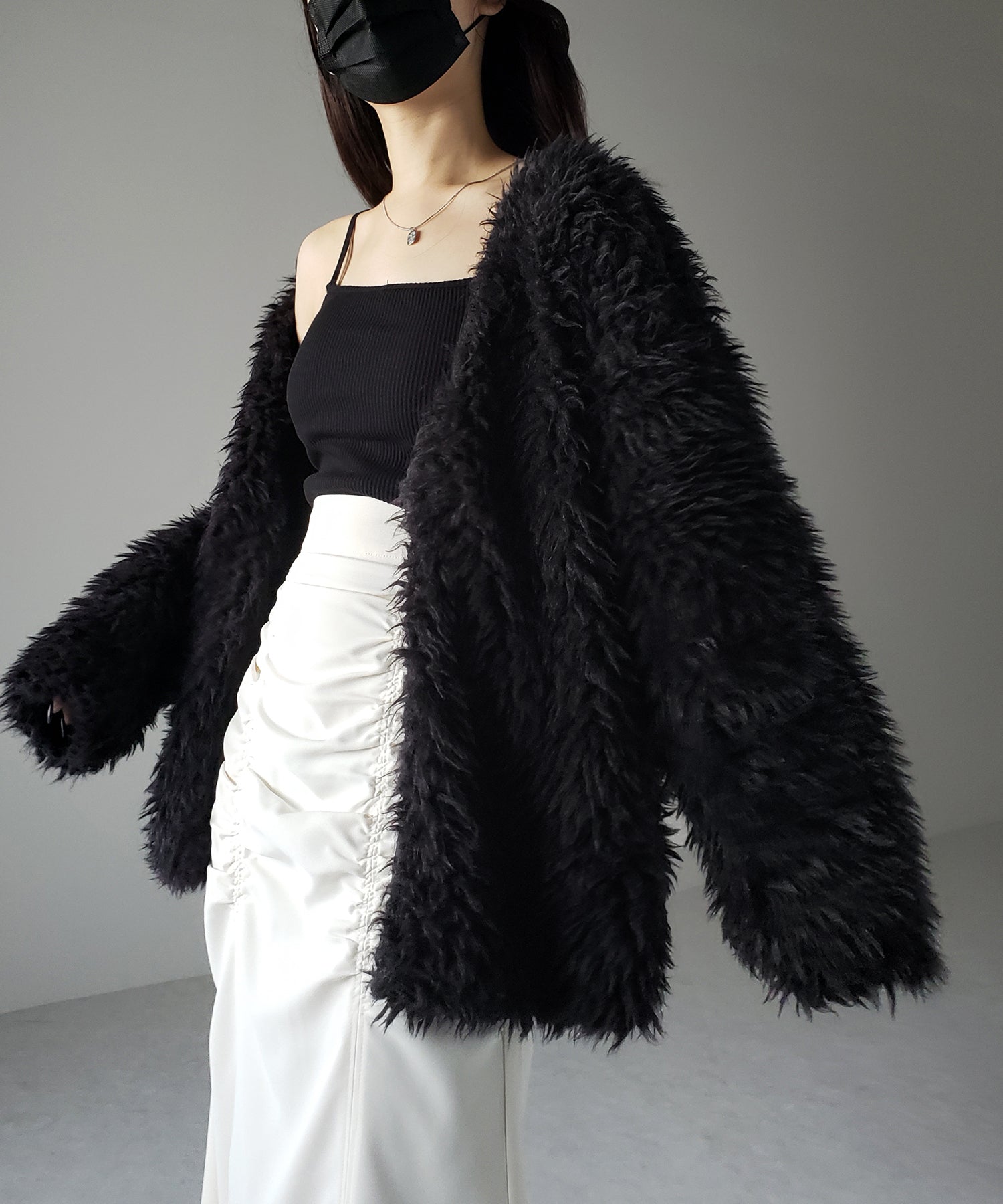 【 3COLOR 】ロングシャギーボアオーバーボリュームカーディガン