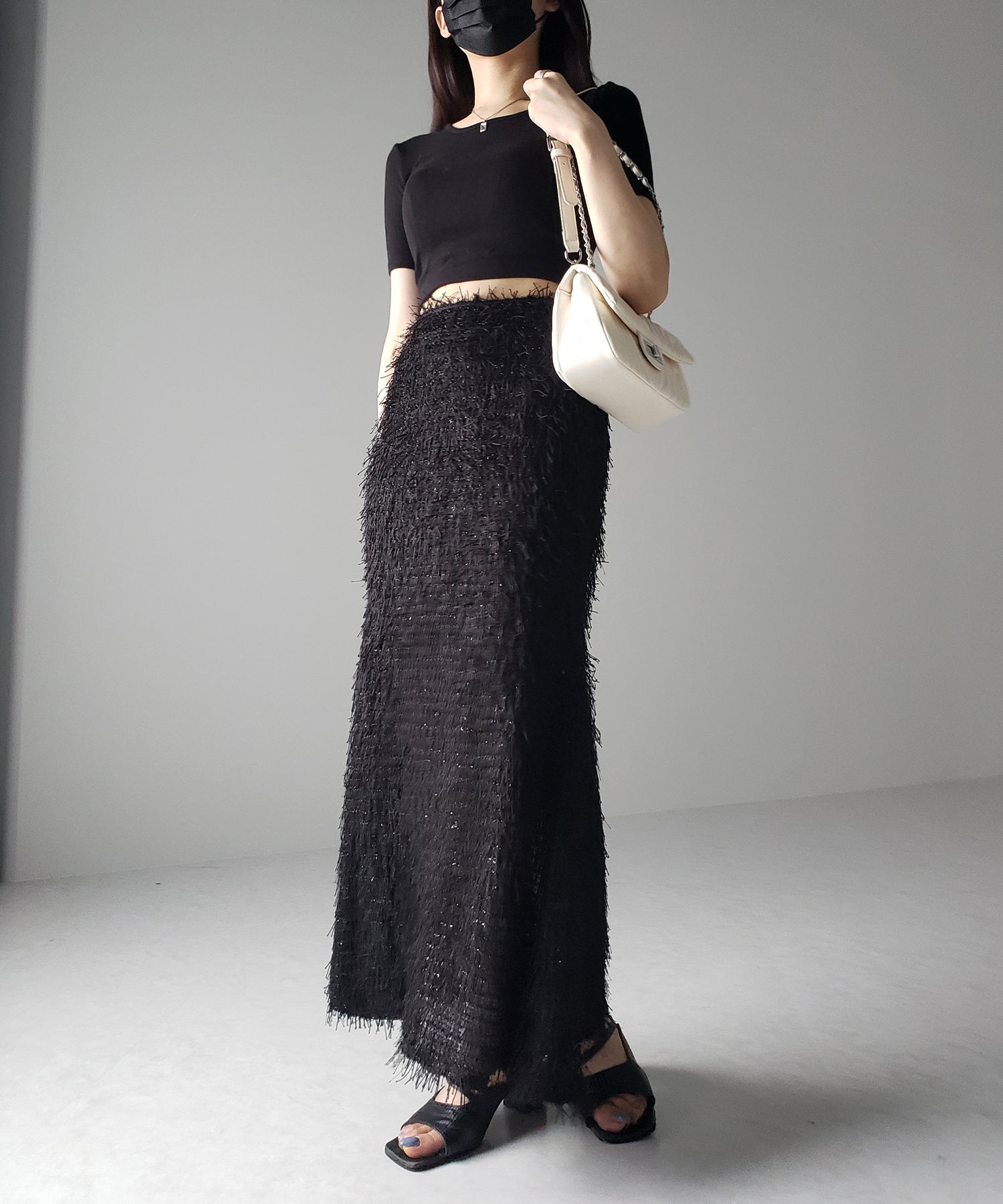 シャギーフリンジロングマーメイドスカート /shaggy fringe long mermaid skirt