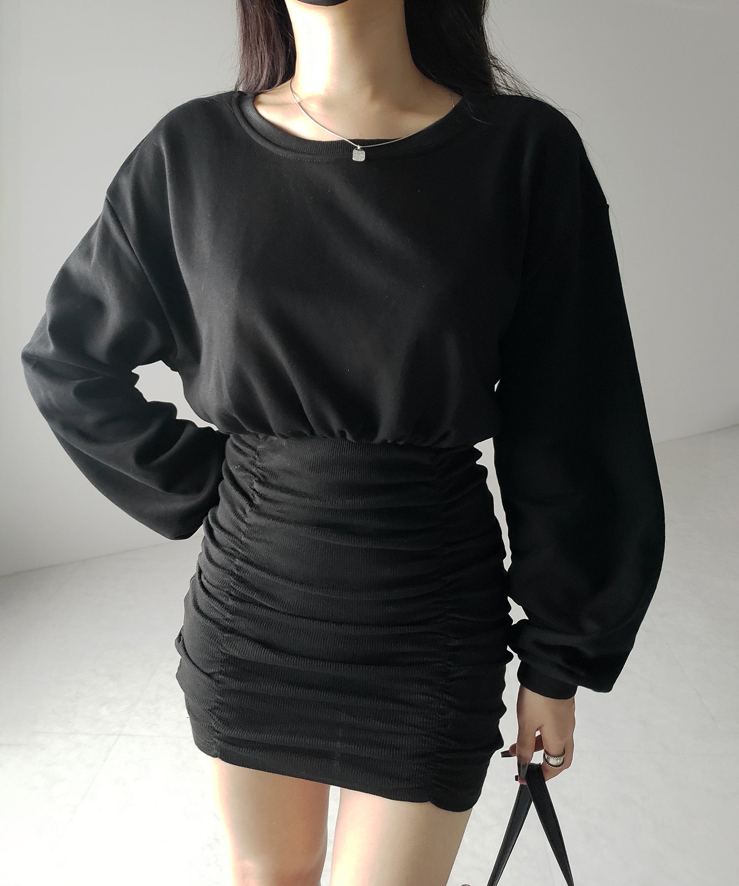 裏毛シャーリングスウェットミニワンピース / urake shirring sweat mini one piece