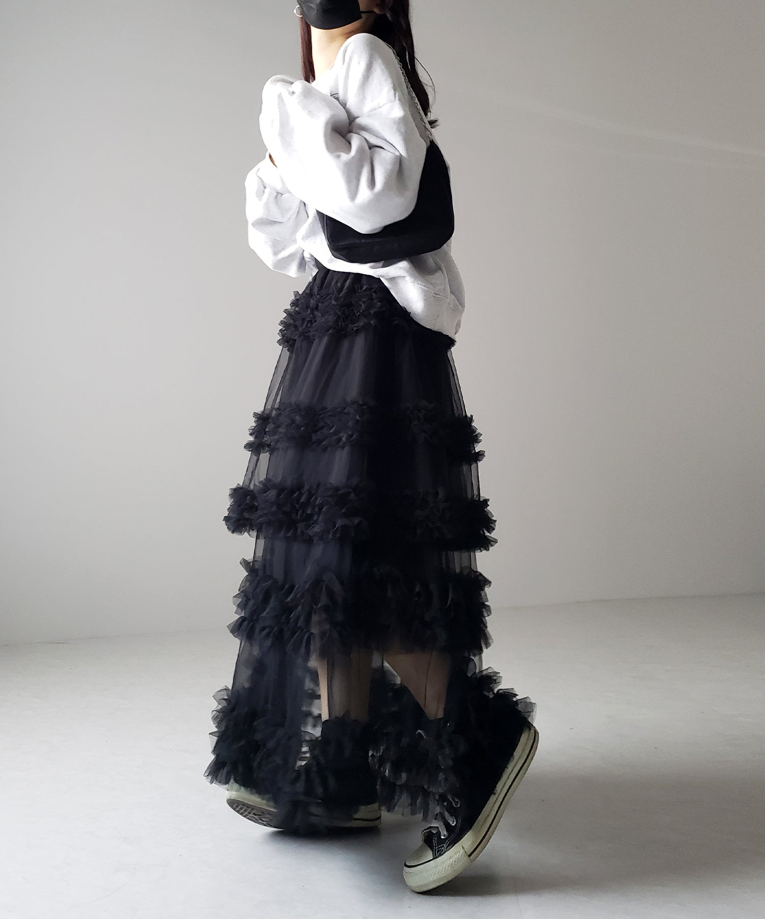 シアーフリルレイヤードボリュームチュールスカート