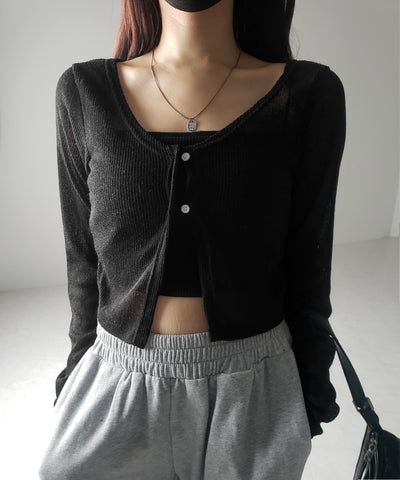 フロントボタンシアーショートカーディガン / front botton sheer short cardigan