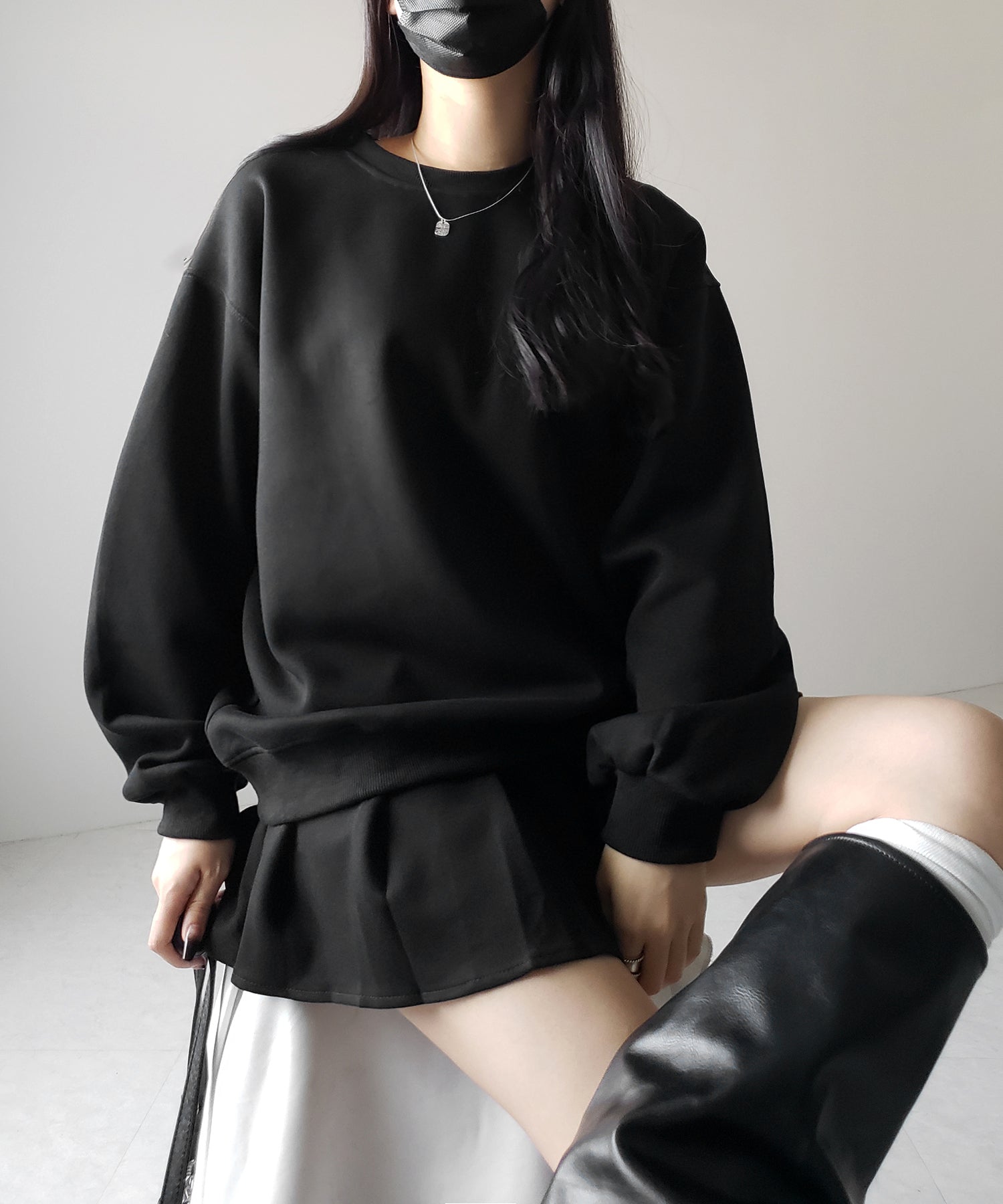 【 セットアップ 】オーバースウェットトップス + プリーツミニスカート SET / oversweat tops + pleated mini skirt SET