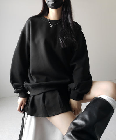 【 セットアップ 】オーバースウェットトップス + プリーツミニスカート SET / oversweat tops + pleated mini skirt SET