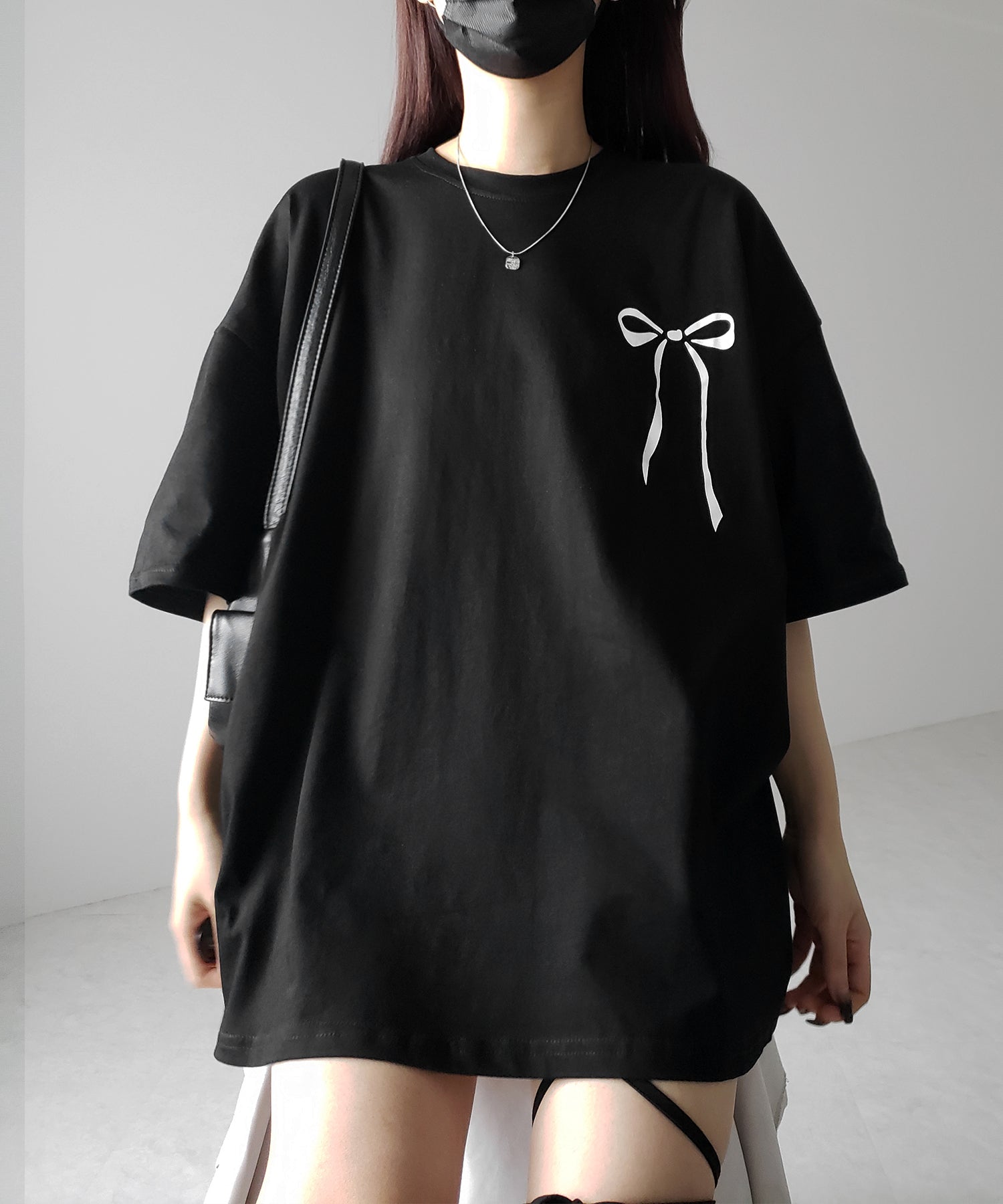 【 3color 】半袖リボンプリントバレエコアビッグTシャツ / short sleeve ribbon print ballet core big Tee