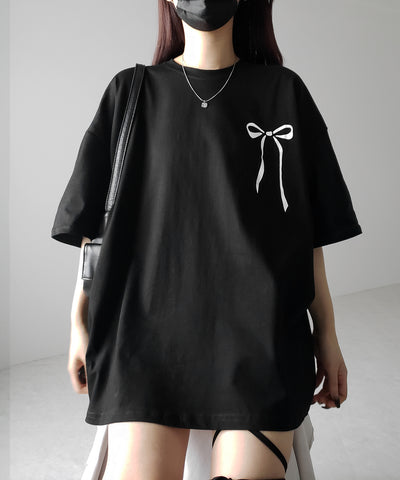 半袖リボンプリントバレエコアビッグTシャツ / short sleeve ribbon print ballet core big Tee