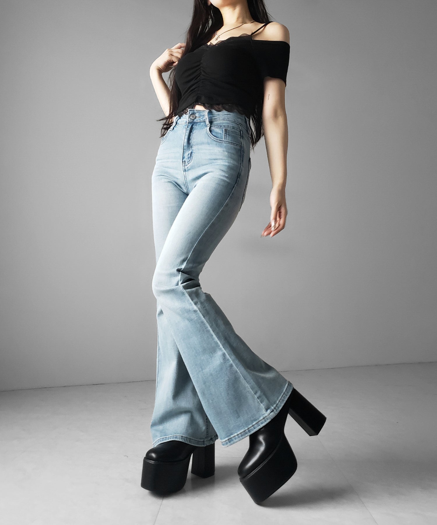 【4size 】美脚ハイウエストストレッチフレアデニム / slim leg High waist stretch flare denim