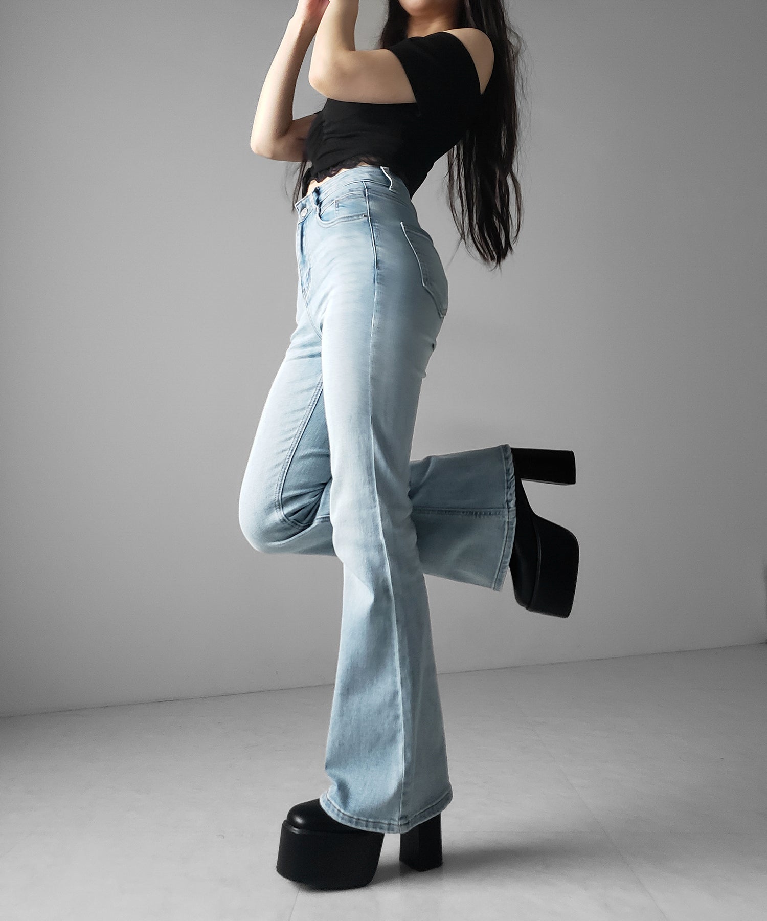 【4size 】美脚ハイウエストストレッチフレアデニム / slim leg High waist stretch flare denim