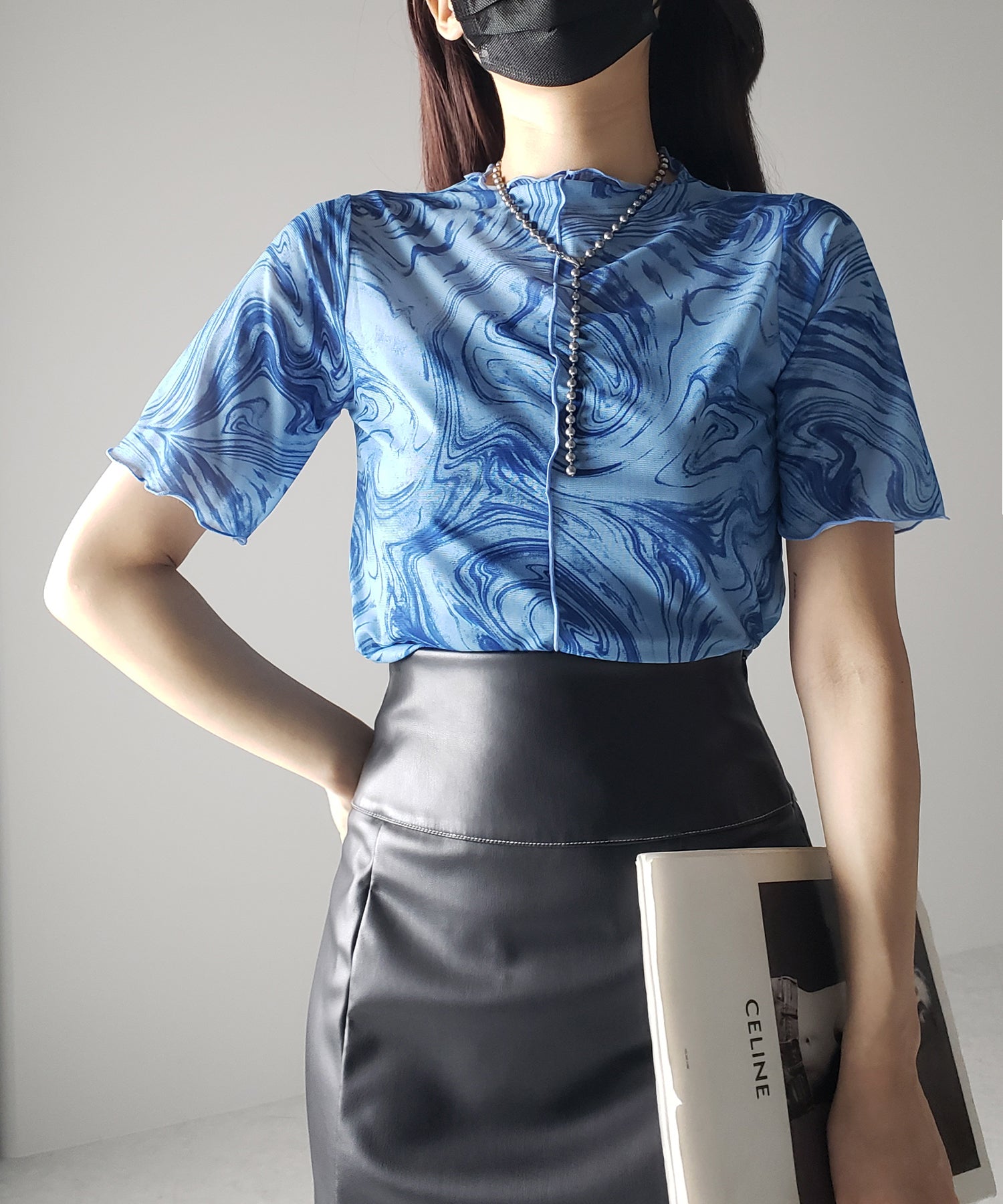【 7色展開 /2WAY 】総柄マーブルシアー半袖メロートップス 《マーブルトップスに半袖バージョンが登場! 》