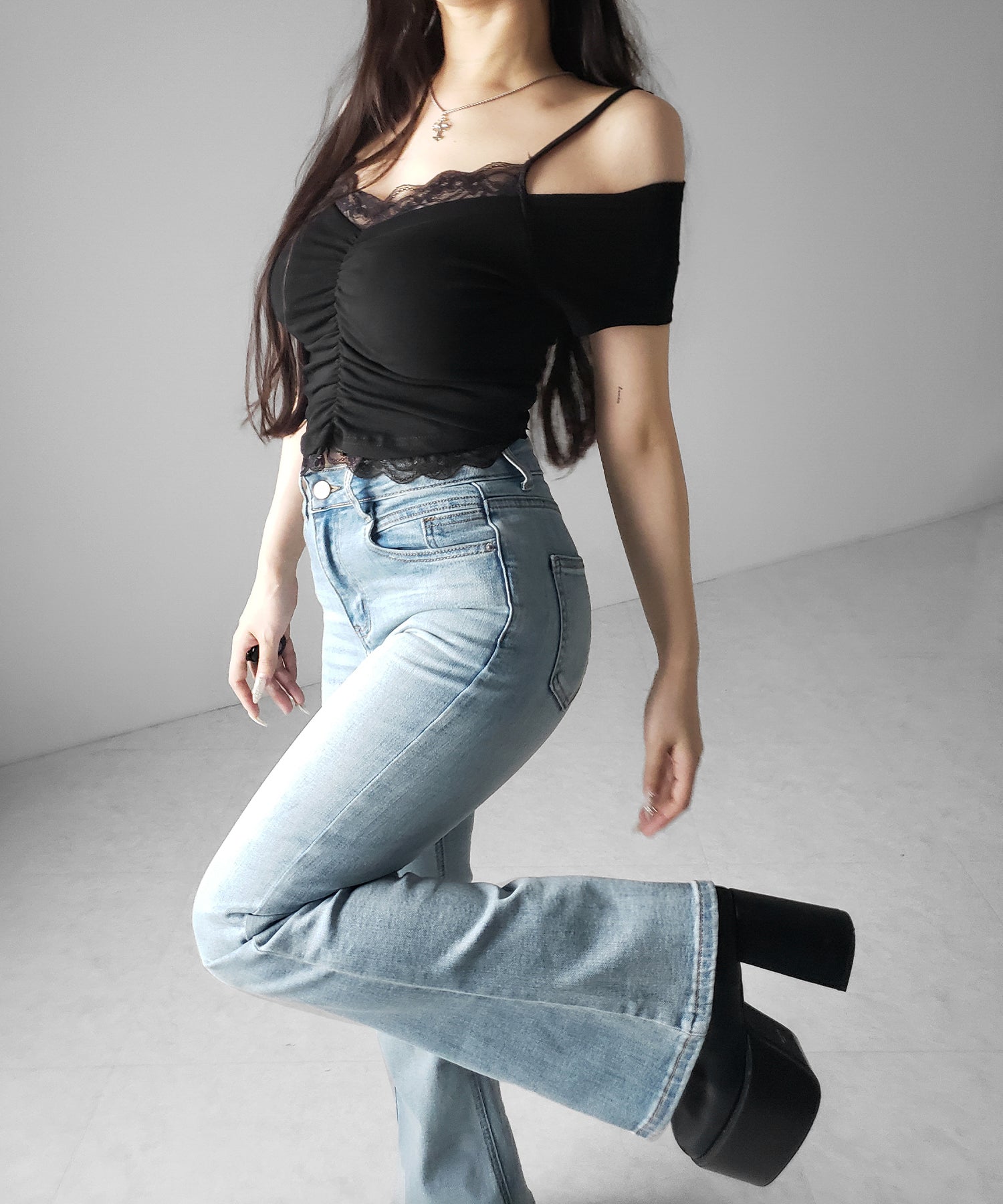 【4size 】美脚ハイウエストストレッチフレアデニム / slim leg High waist stretch flare denim