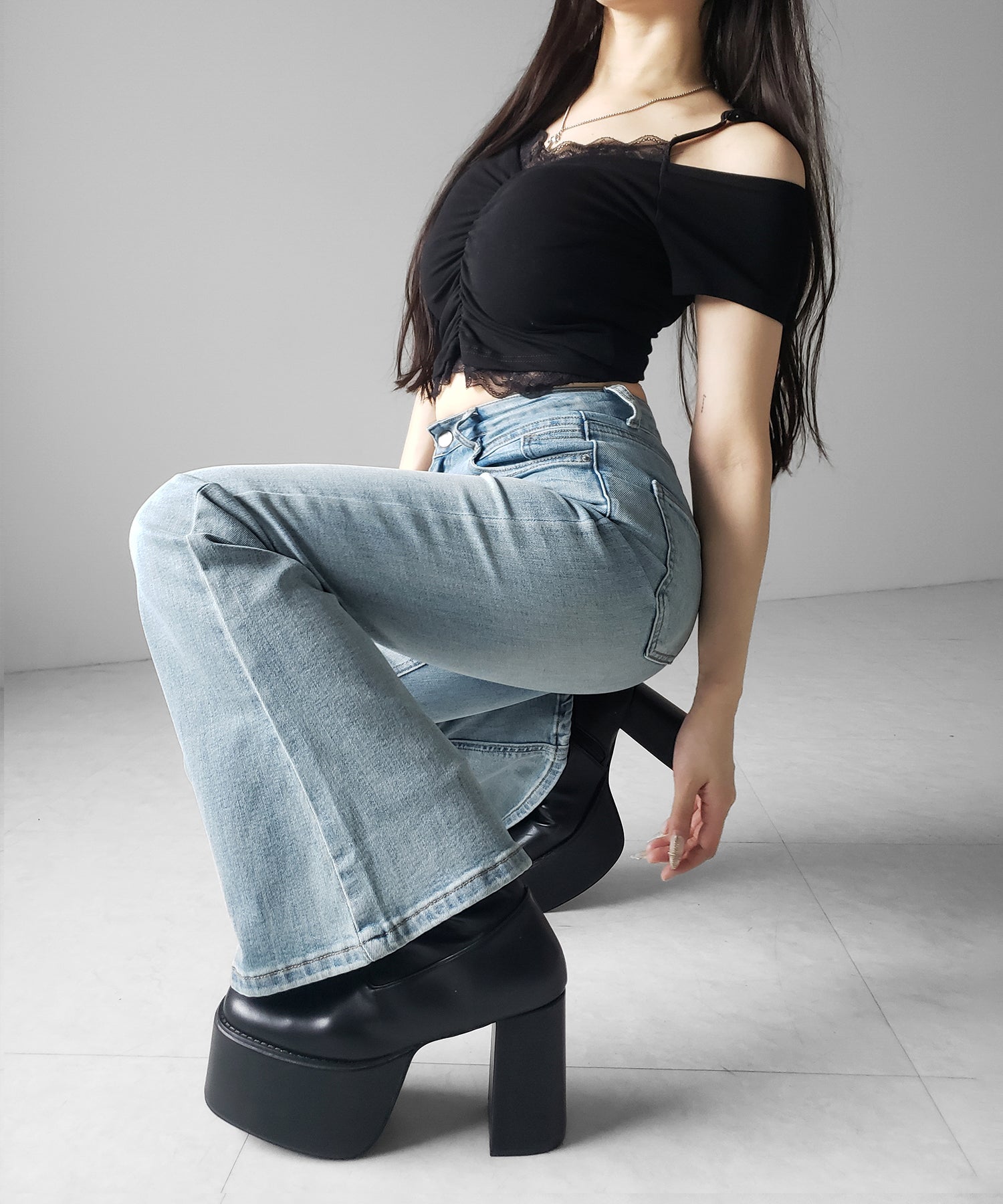 【4size 】美脚ハイウエストストレッチフレアデニム / slim leg High waist stretch flare denim