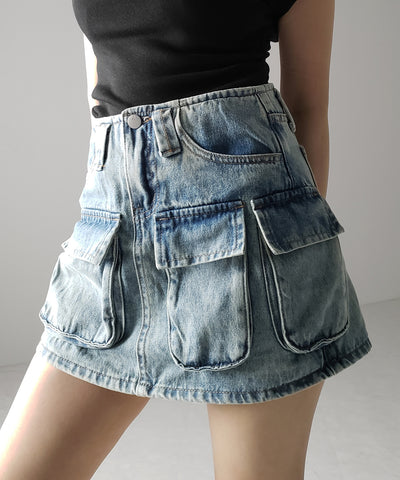 3ポケットカーゴデニムミニスカートパンツ / 3-pocket cargo denim mini skirt pants