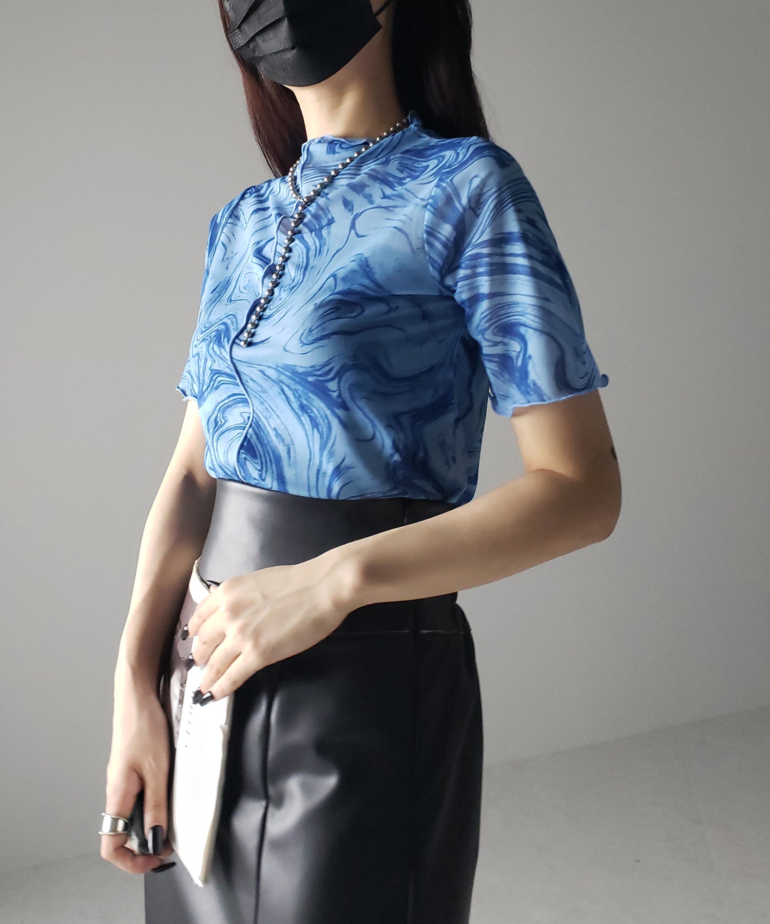 【 7色展開 /2WAY 】総柄マーブルシアー半袖メロートップス 《マーブルトップスに半袖バージョンが登場! 》