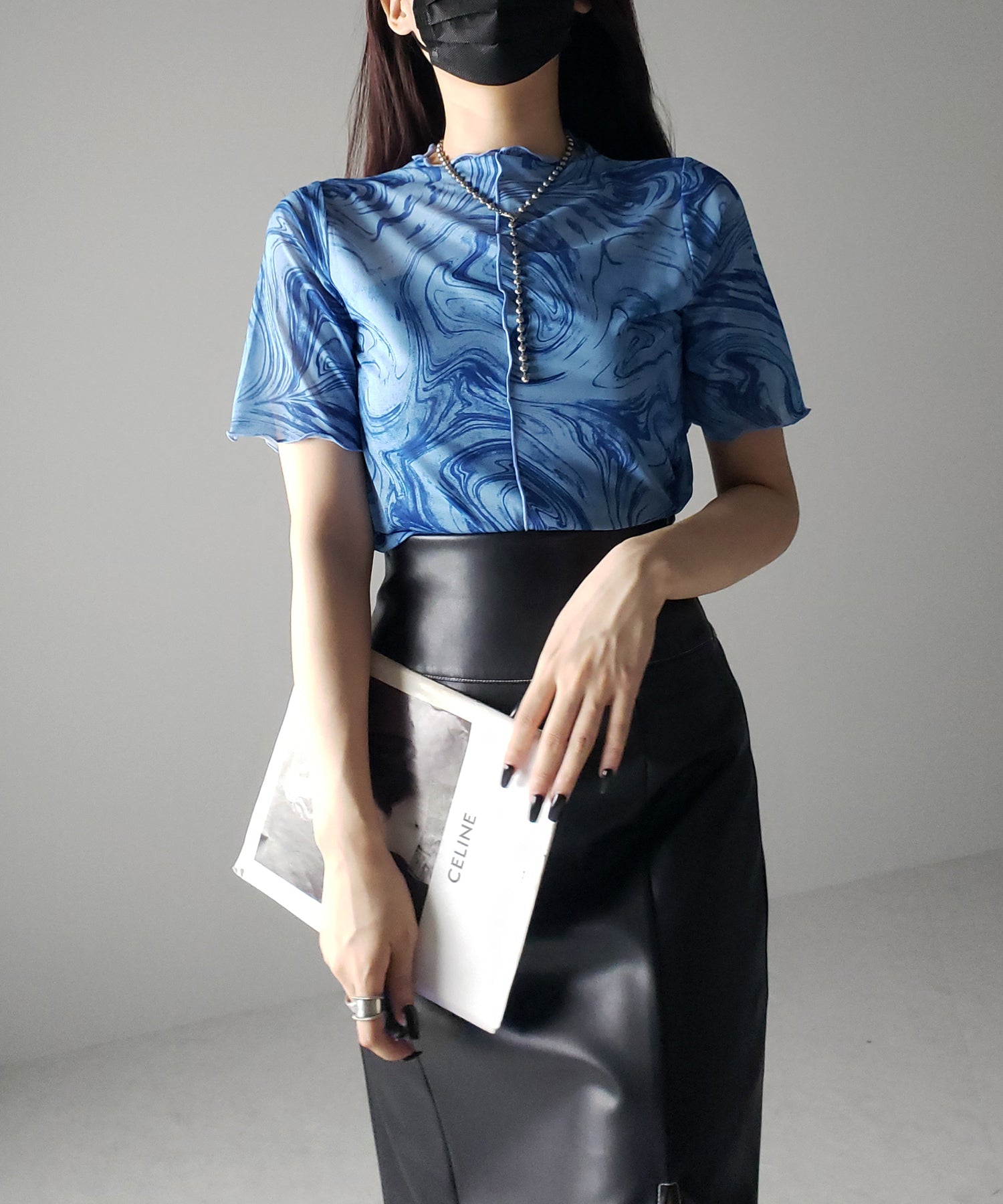 【 7色展開 /2WAY 】総柄マーブルシアー半袖メロートップス 《マーブルトップスに半袖バージョンが登場! 》