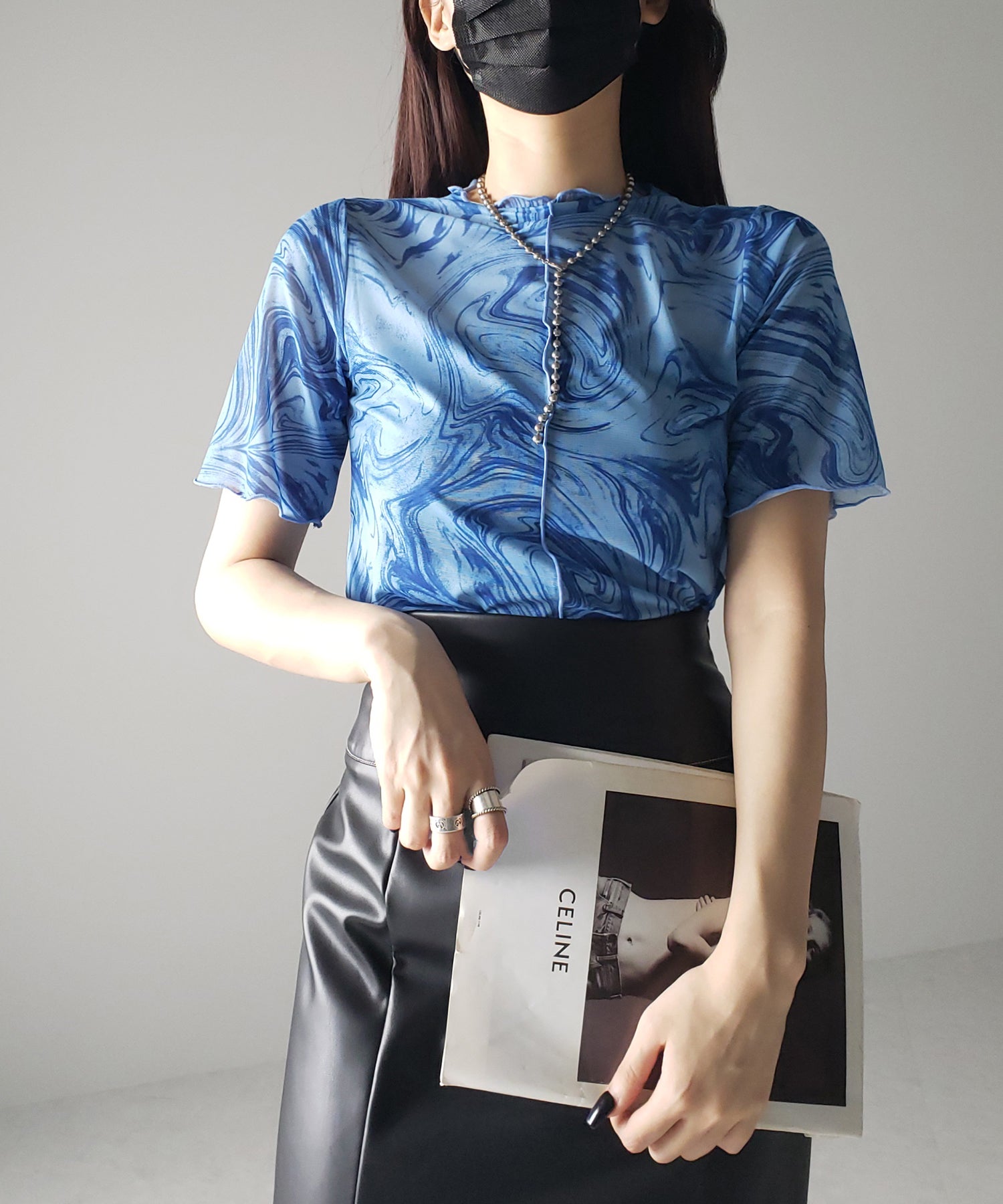 【 7色展開 /2WAY 】総柄マーブルシアー半袖メロートップス 《マーブルトップスに半袖バージョンが登場! 》