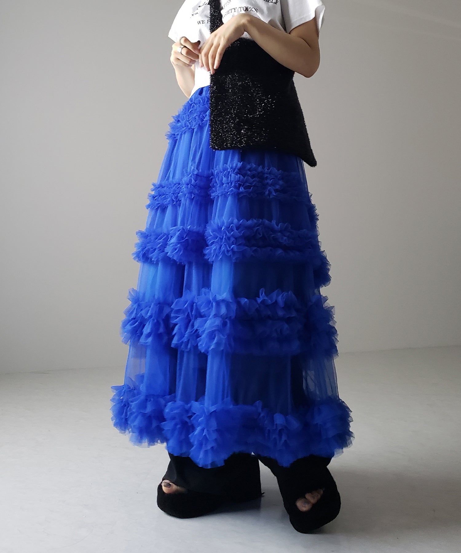 シアーフリルレイヤードボリュームチュールスカート