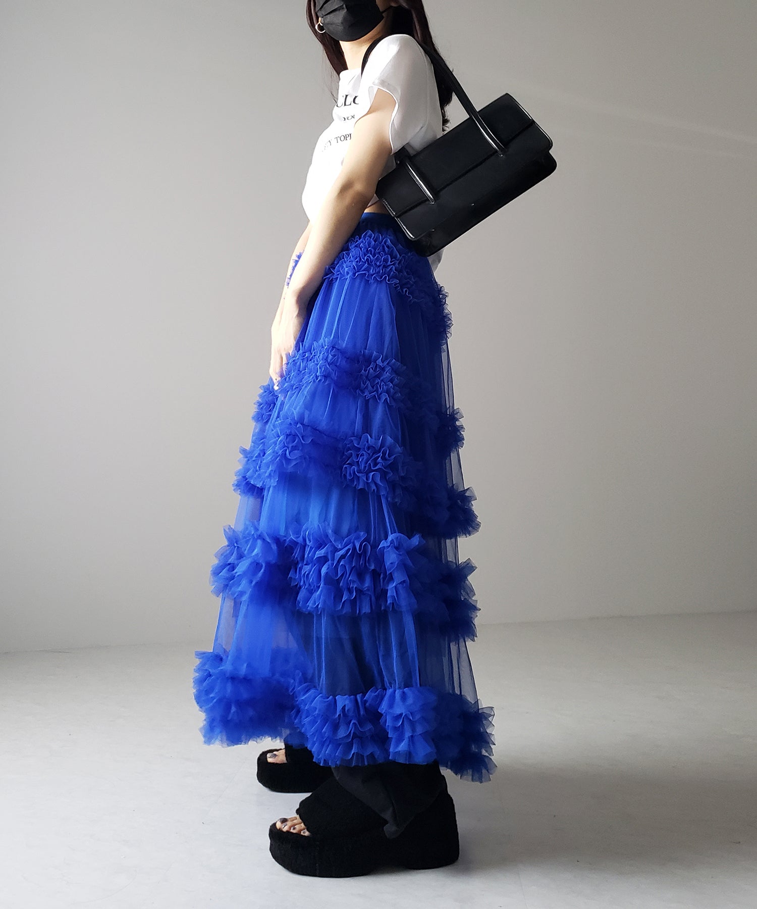 シアーフリルレイヤードボリュームチュールスカート