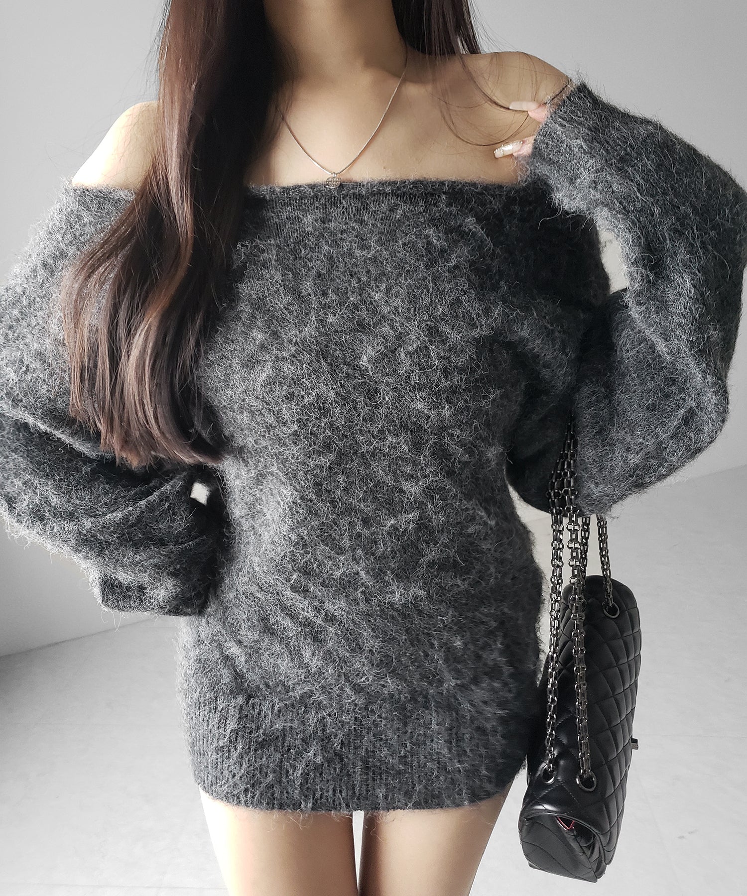 オフショルダーレディニットミニワンピース / off shoulder lady knit mini onepiece
