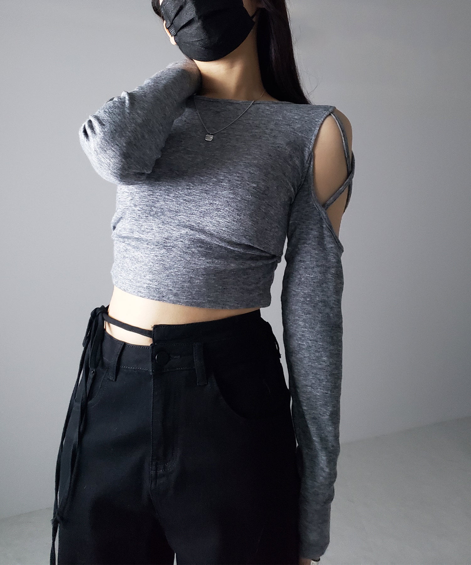 【 4color 】カットアウトサイドリボンウォッシュストレートデニム