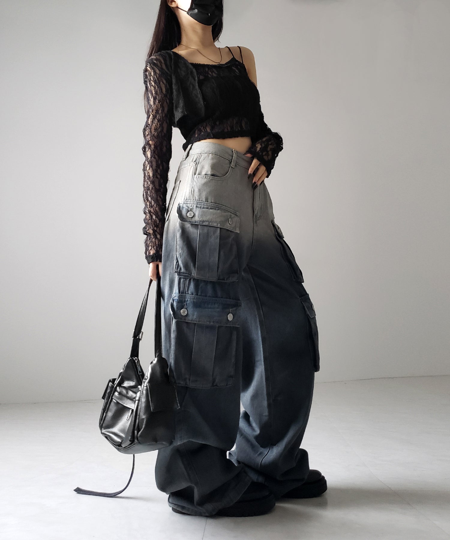 【 3color /4size 】オーバーダイグラデーションヴィンテージワイドカーゴデニム / overdyed gradation vintage wide cargo denim
