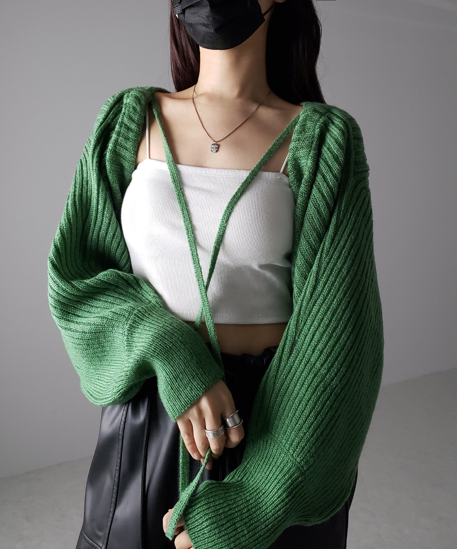 【 9color 】2WAYリボンモヘアライクショートリブニットカーデ