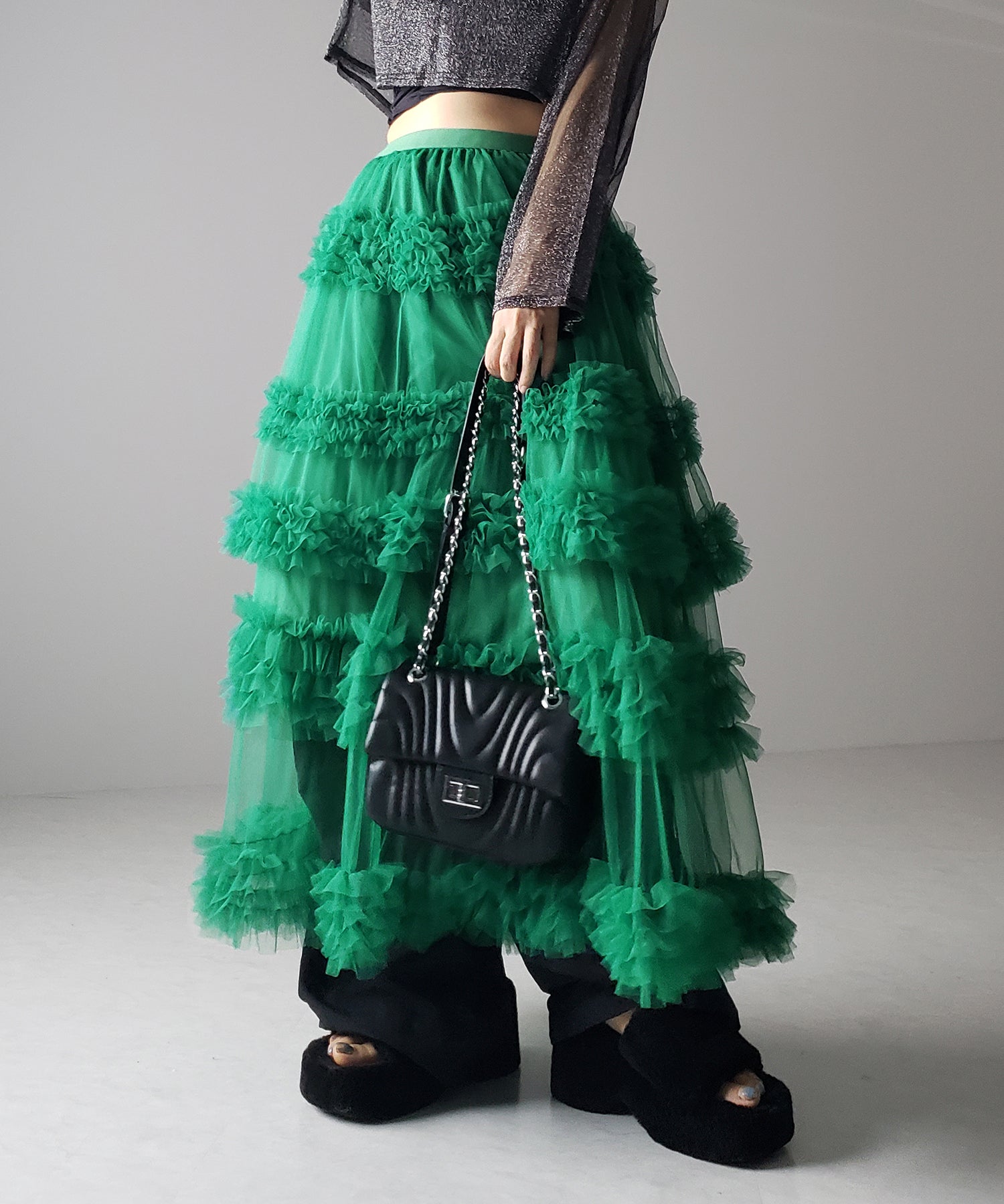 シアーフリルレイヤードボリュームチュールスカート