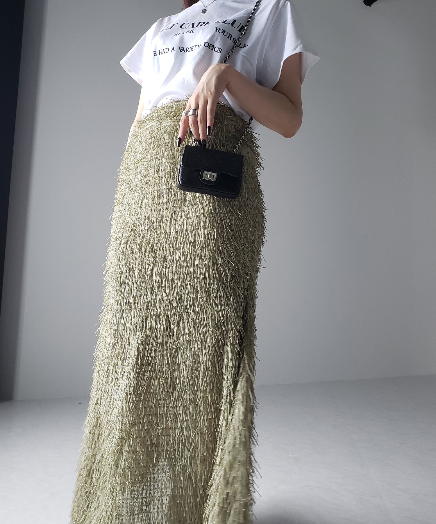シャギーフリンジロングマーメイドスカート /shaggy fringe long mermaid skirt