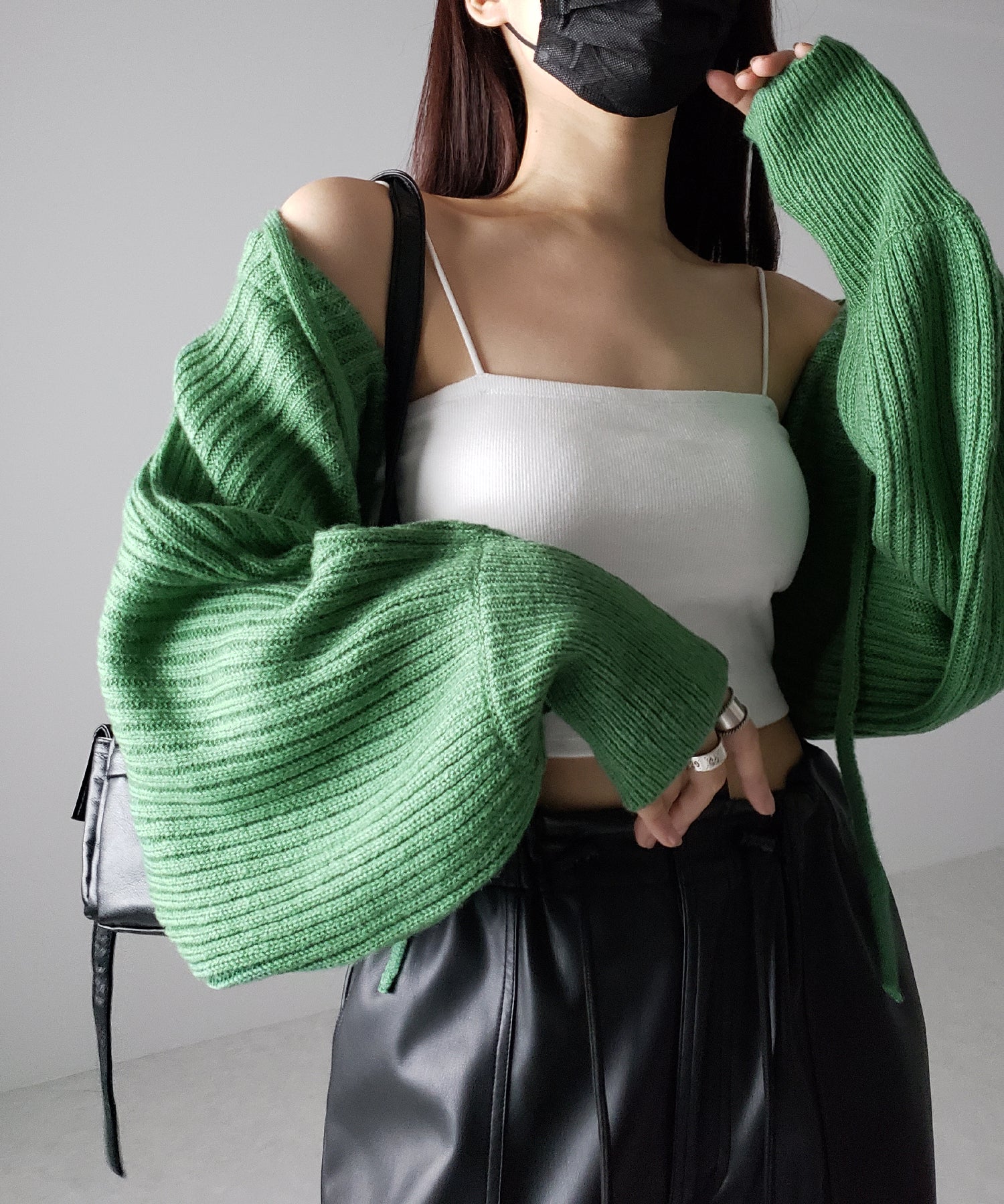 【 9color 】2WAYリボンモヘアライクショートリブニットカーデ