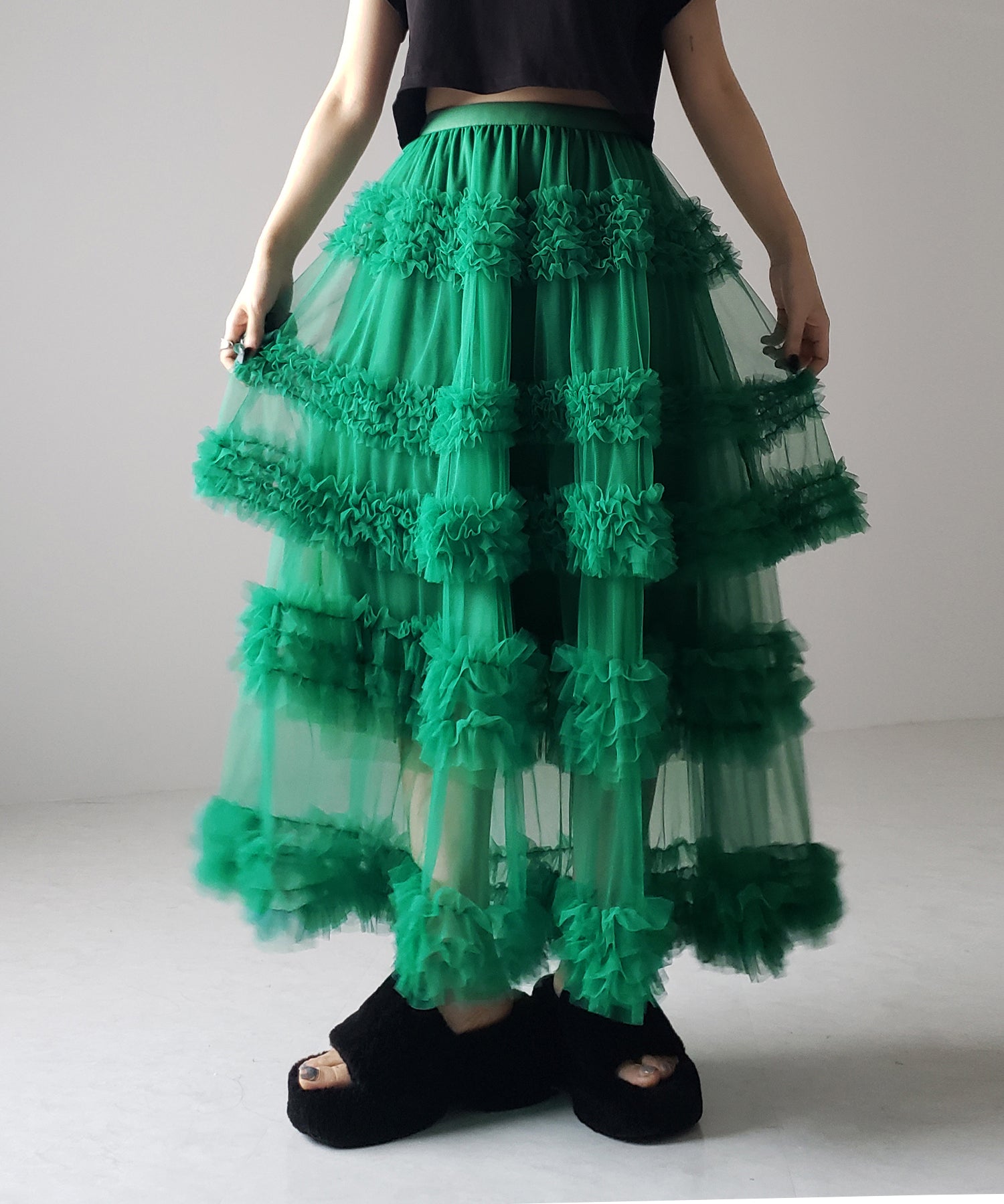 シアーフリルレイヤードボリュームチュールスカート