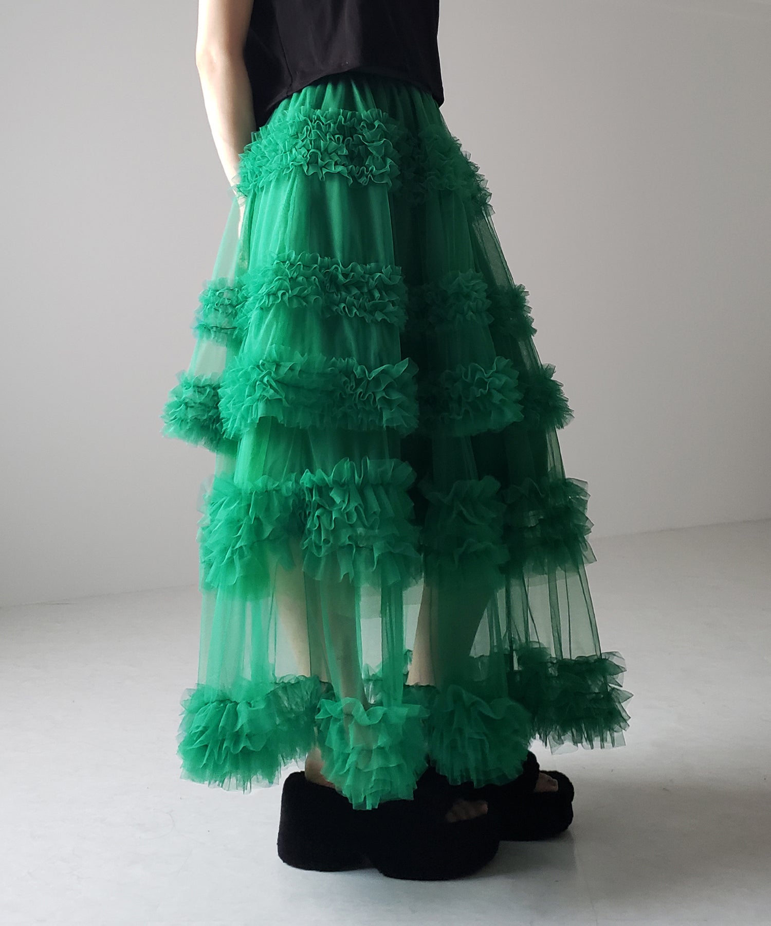 シアーフリルレイヤードボリュームチュールスカート