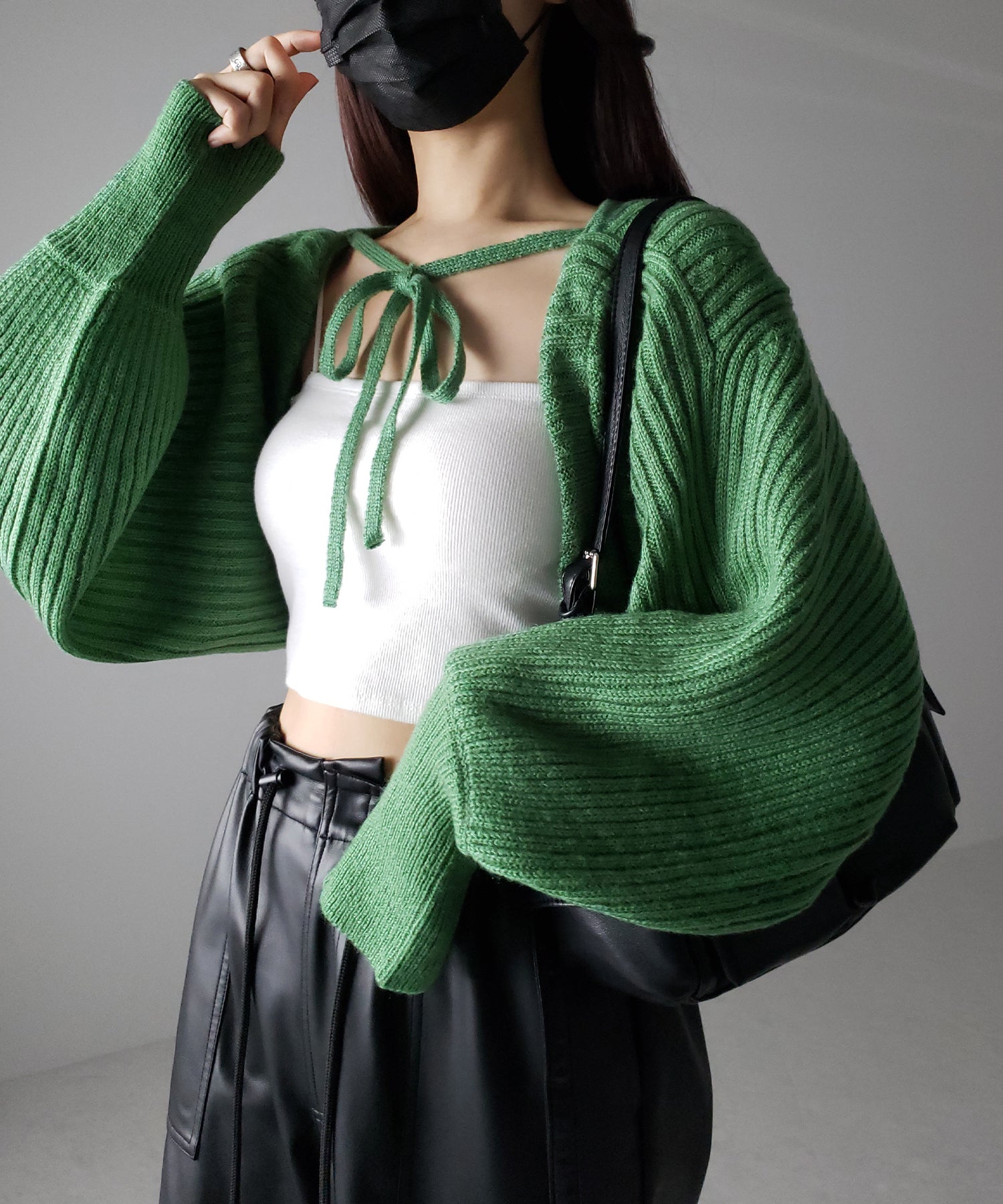 【 9color 】2WAYリボンモヘアライクショートリブニットカーデ