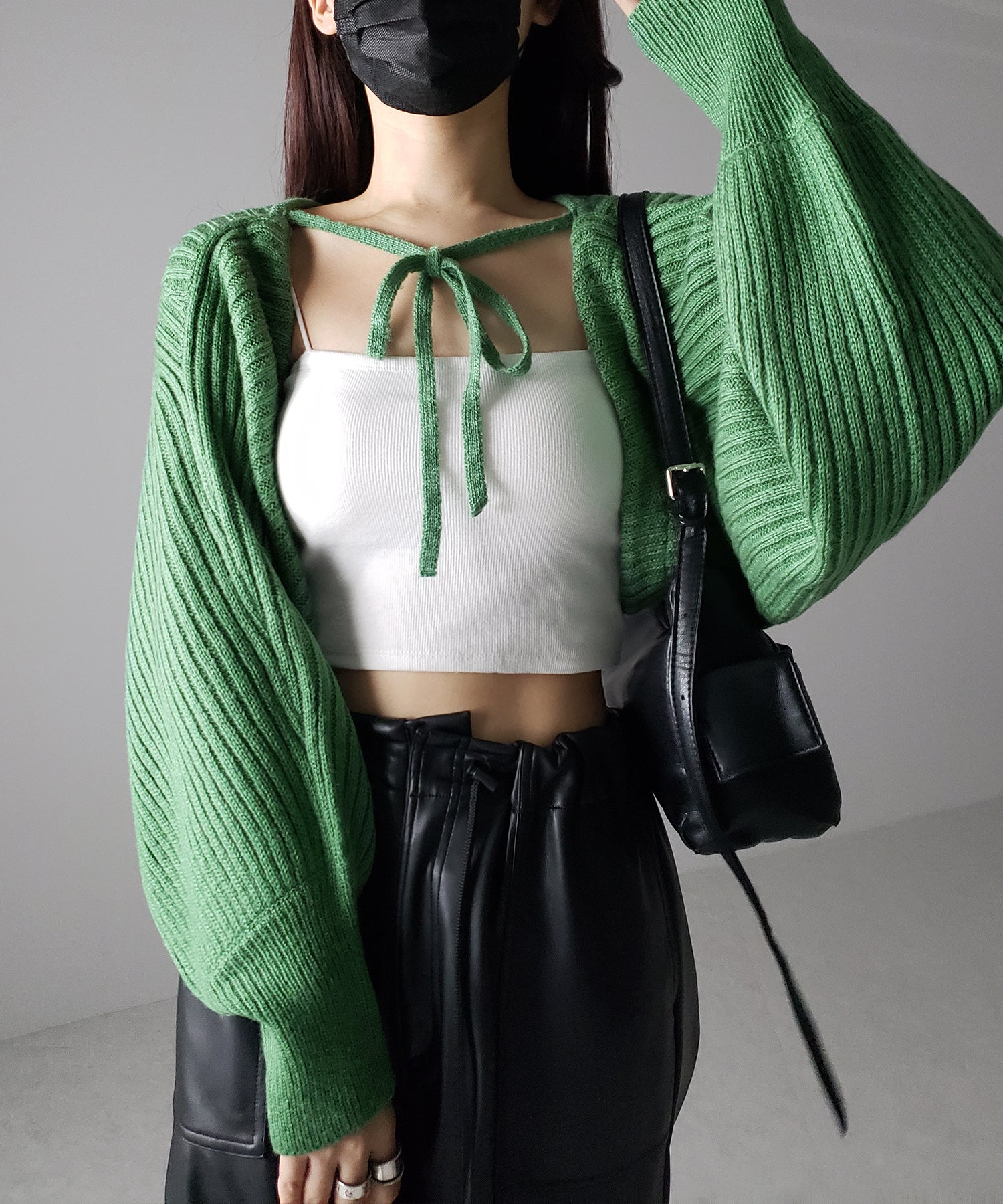 【 9color 】2WAYリボンモヘアライクショートリブニットカーデ