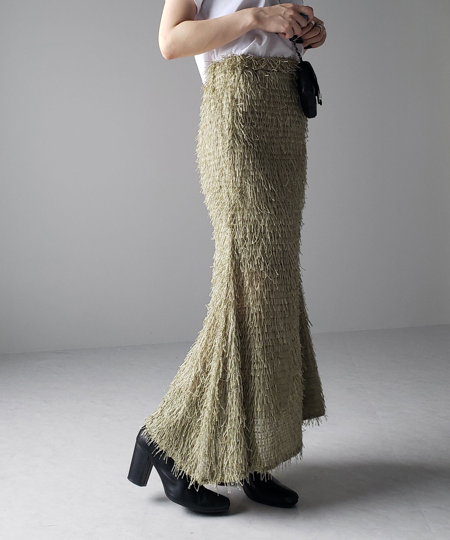 シャギーフリンジロングマーメイドスカート /shaggy fringe long mermaid skirt