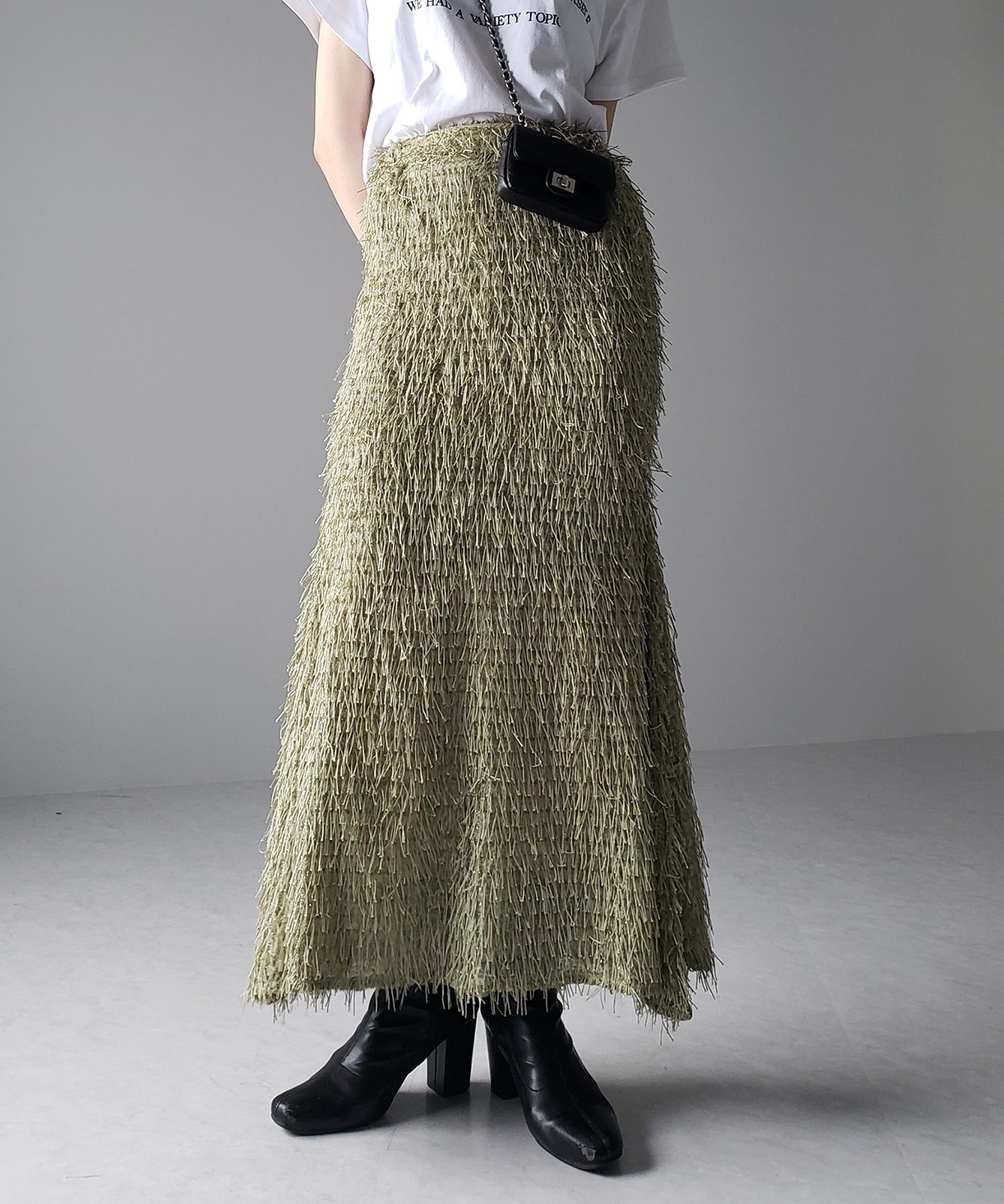 シャギーフリンジロングマーメイドスカート /shaggy fringe long mermaid skirt