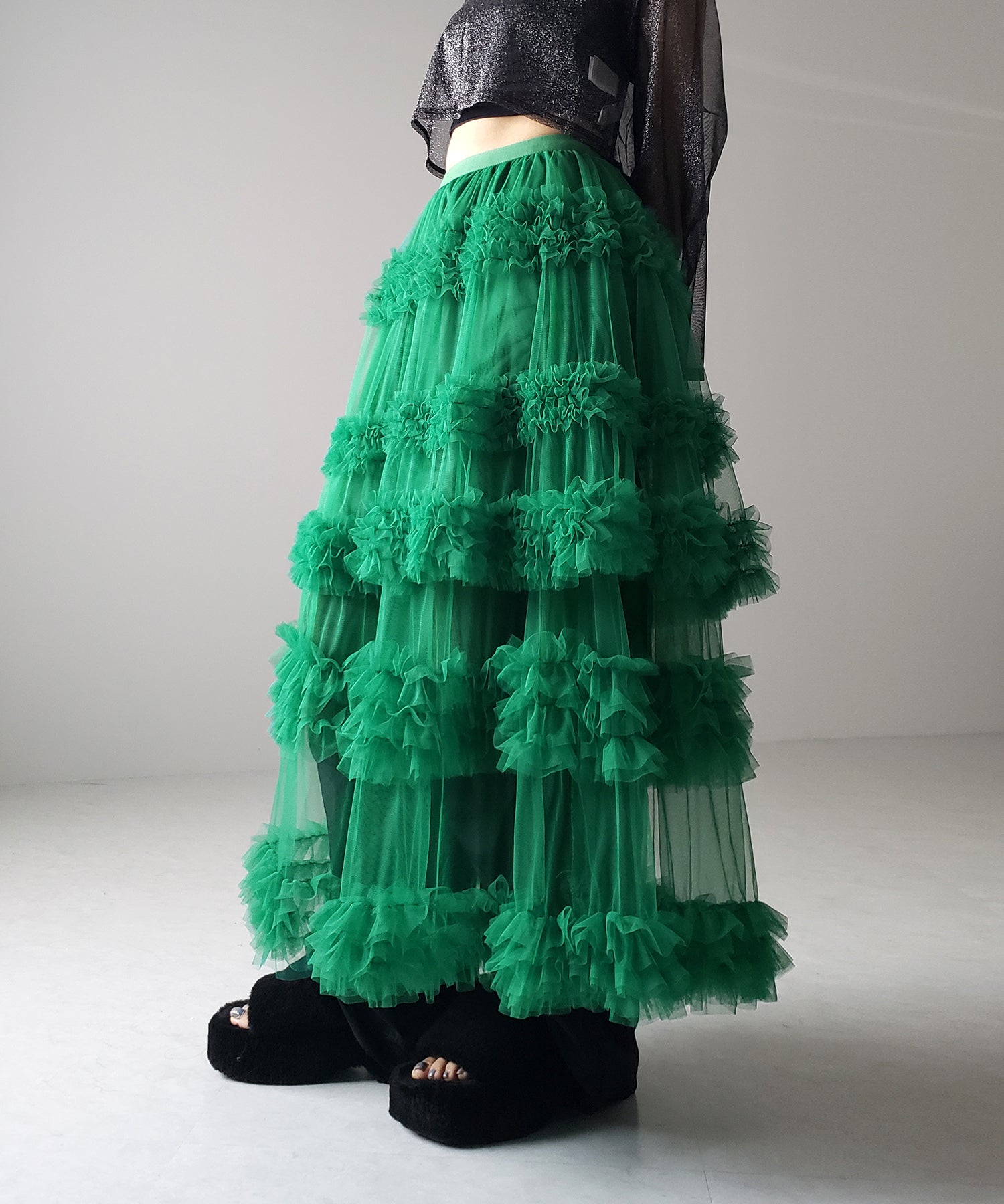 シアーフリルレイヤードボリュームチュールスカート