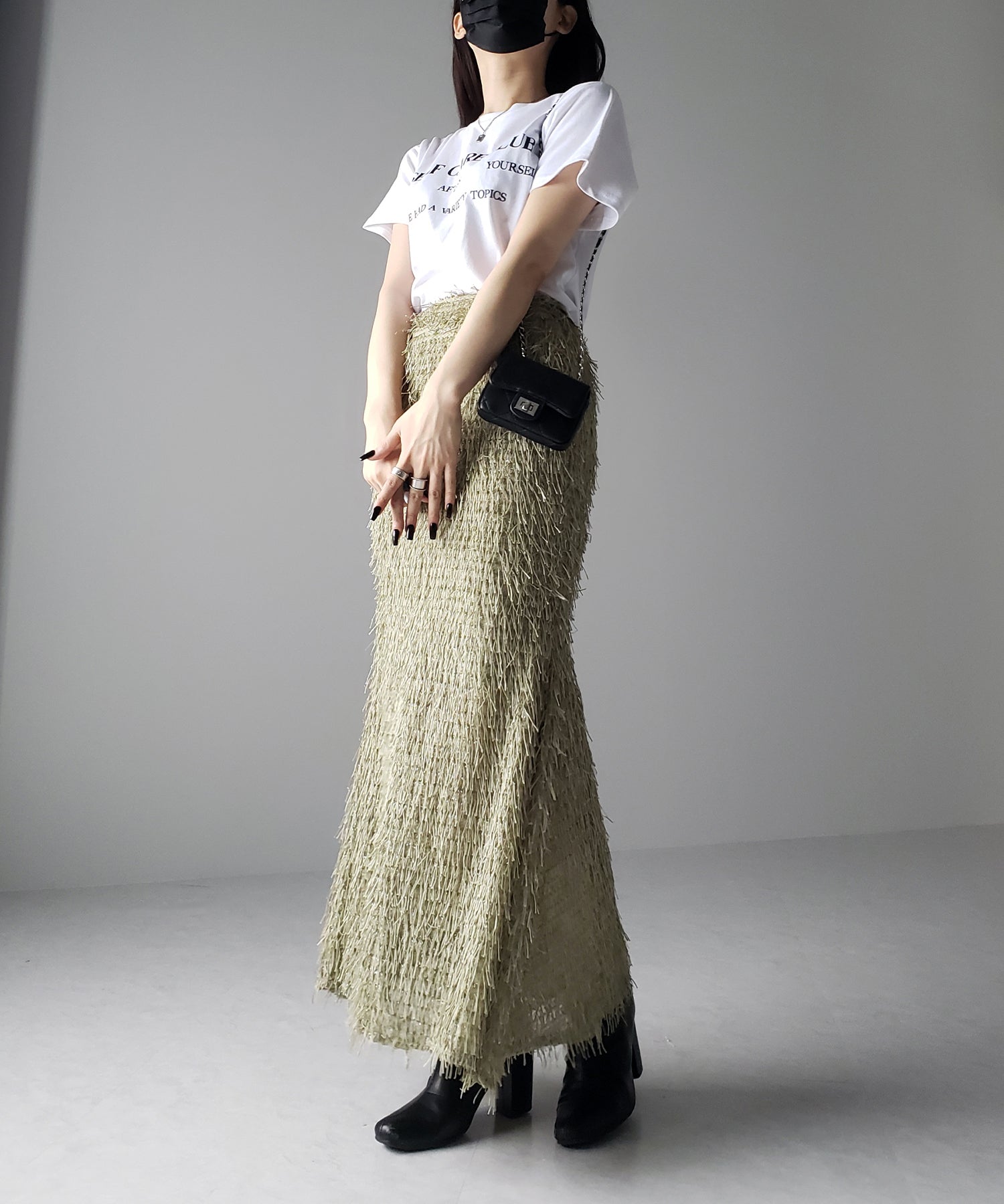 シャギーフリンジロングマーメイドスカート /shaggy fringe long mermaid skirt