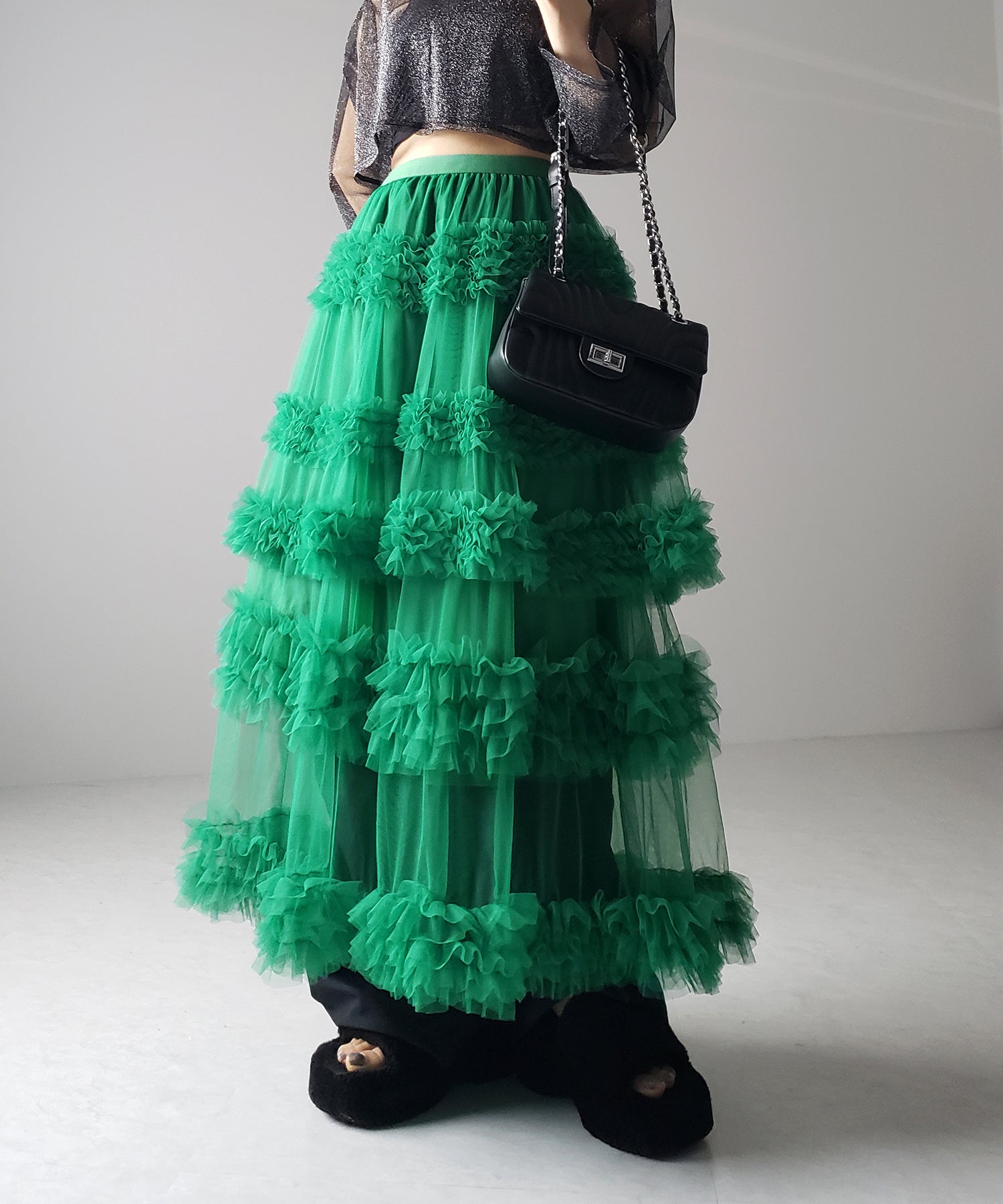 シアーフリルレイヤードボリュームチュールスカート