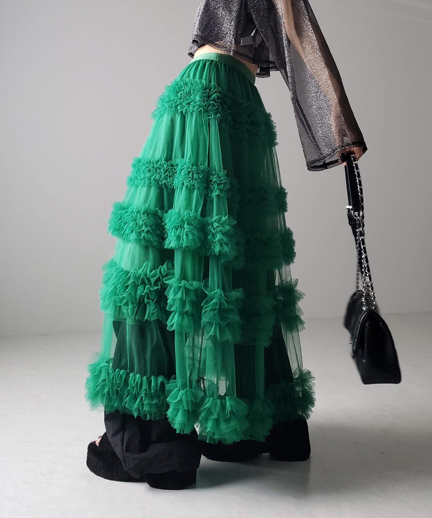 シアーフリルレイヤードボリュームチュールスカート
