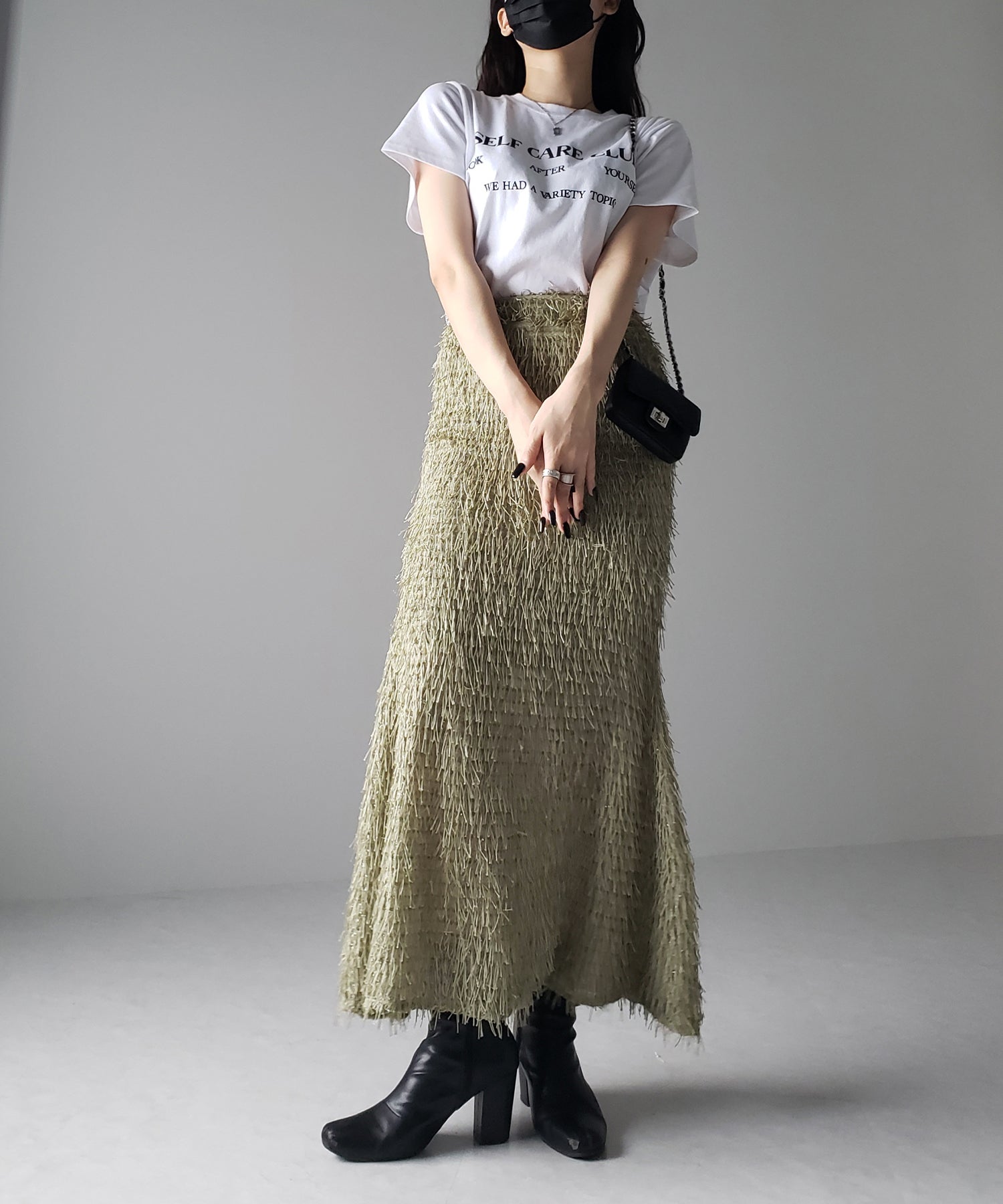 シャギーフリンジロングマーメイドスカート /shaggy fringe long mermaid skirt