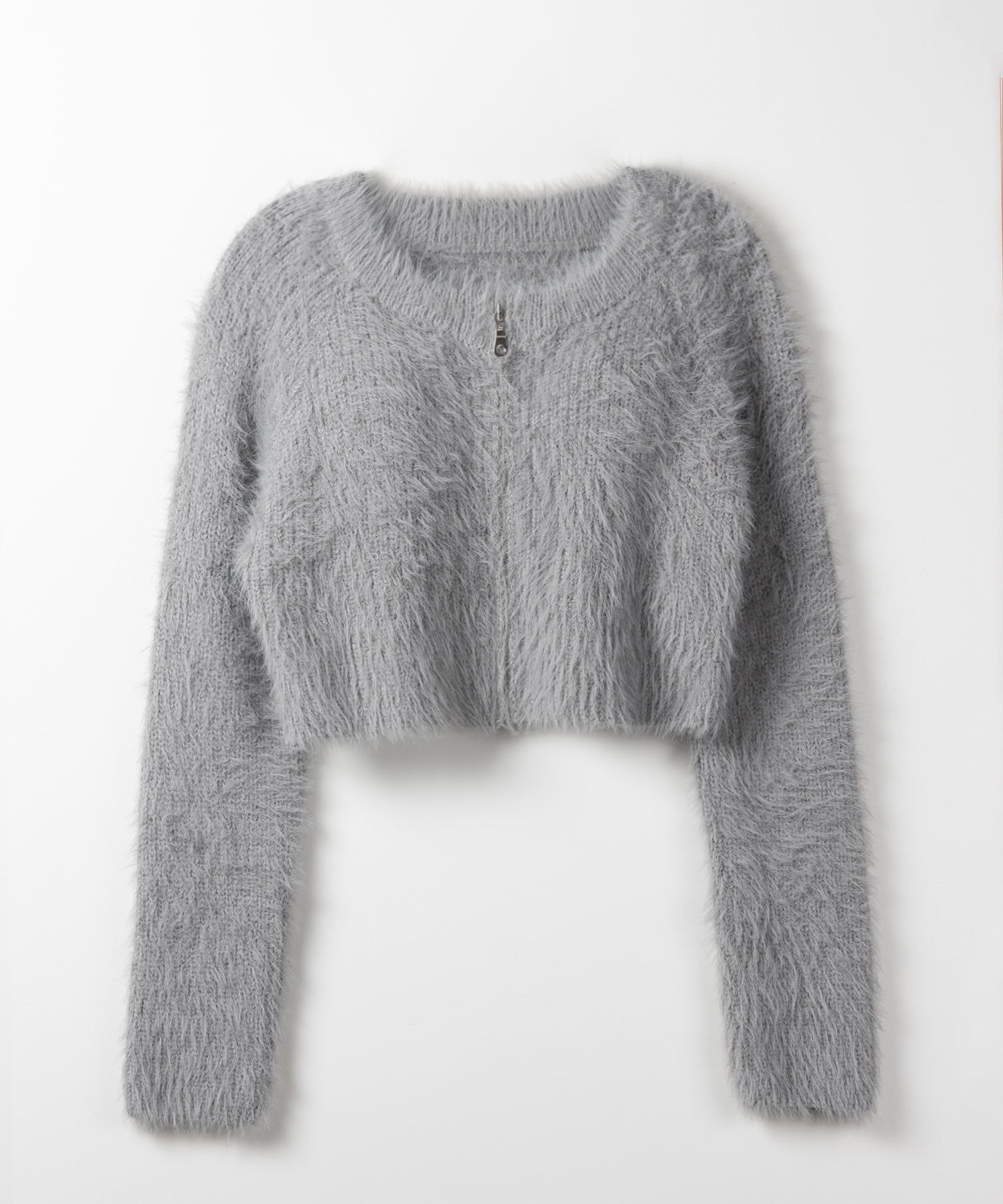 フロントジップショートシャギーニットカーディガン / front zip short shaggy knit cardigan
