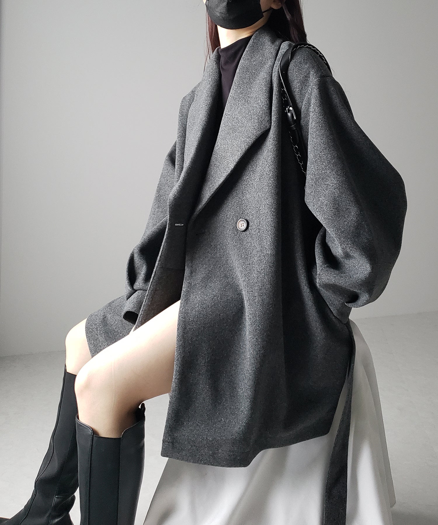 【3色展開/ベルト付】ウエストマークオーバーメルトンミドルコート