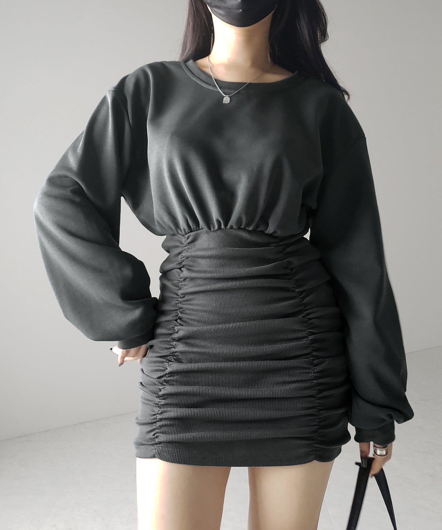 裏毛シャーリングスウェットミニワンピース / urake shirring sweat mini one piece