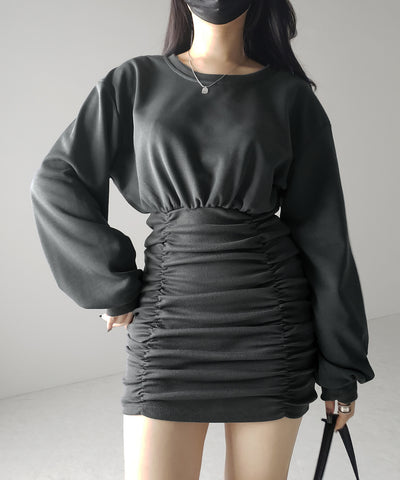 裏毛シャーリングスウェットミニワンピース / urake shirring sweat mini one piece