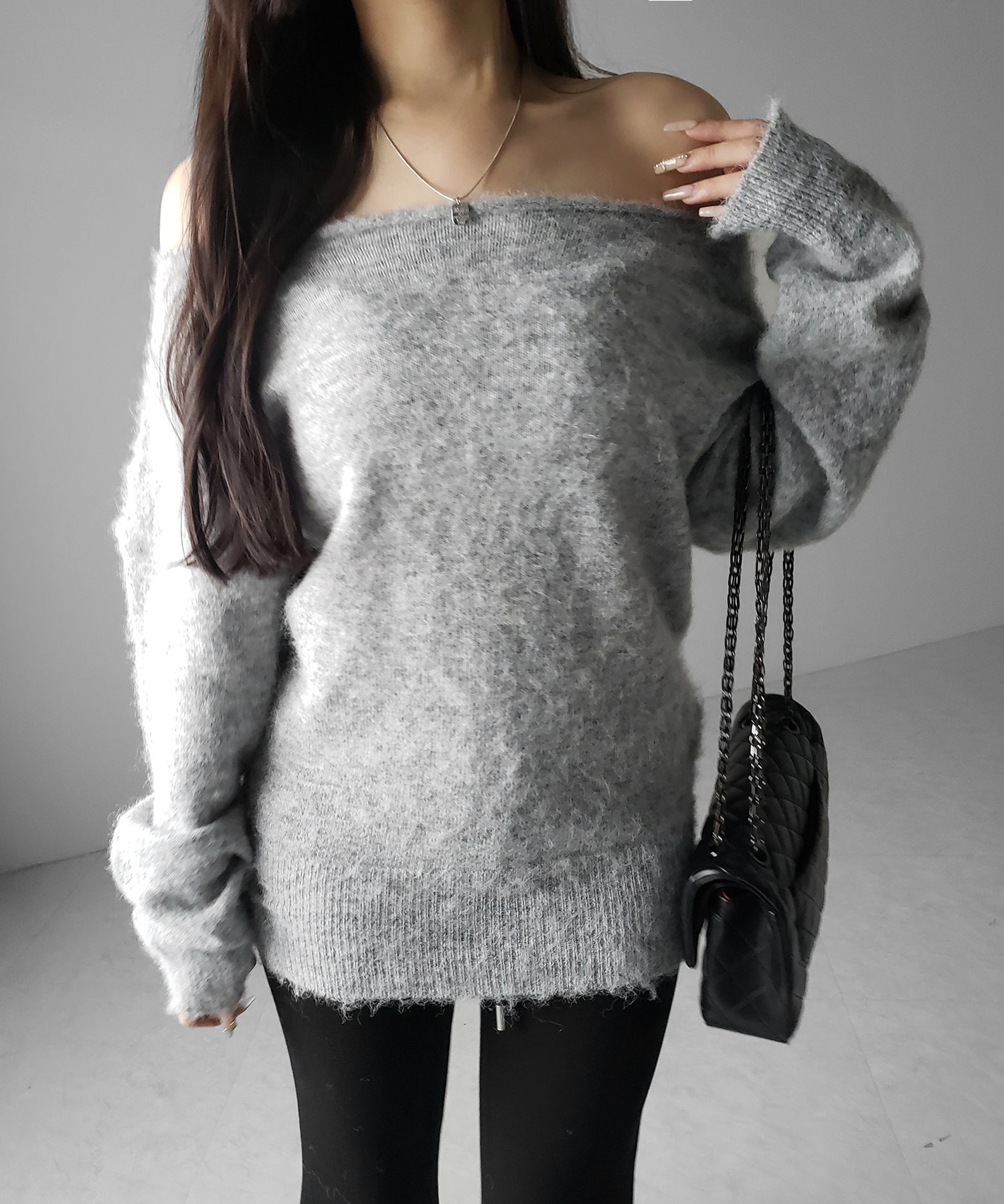 オフショルダーレディニットミニワンピース / off shoulder lady knit mini onepiece