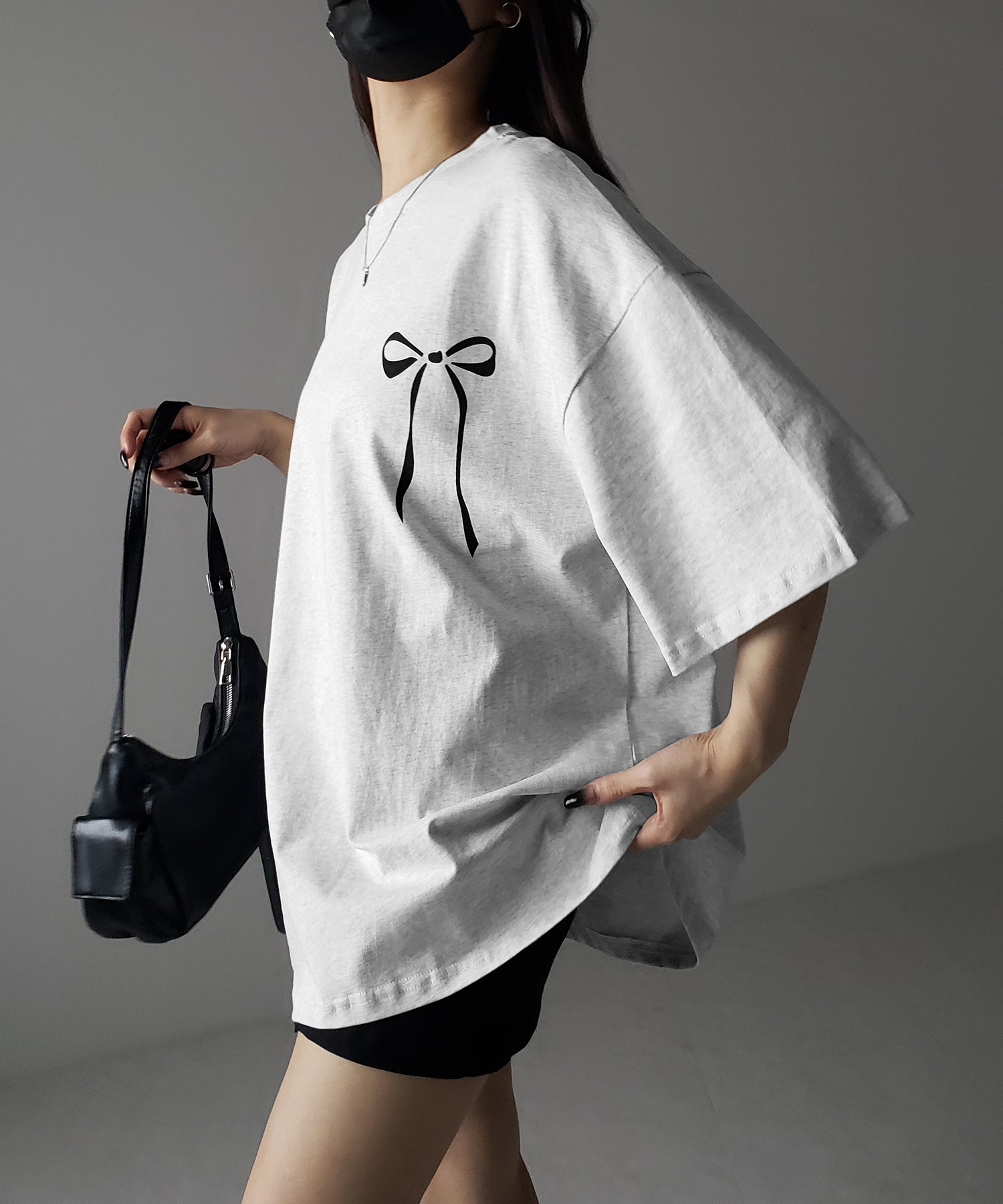 【 3color 】半袖リボンプリントバレエコアビッグTシャツ / short sleeve ribbon print ballet core big Tee