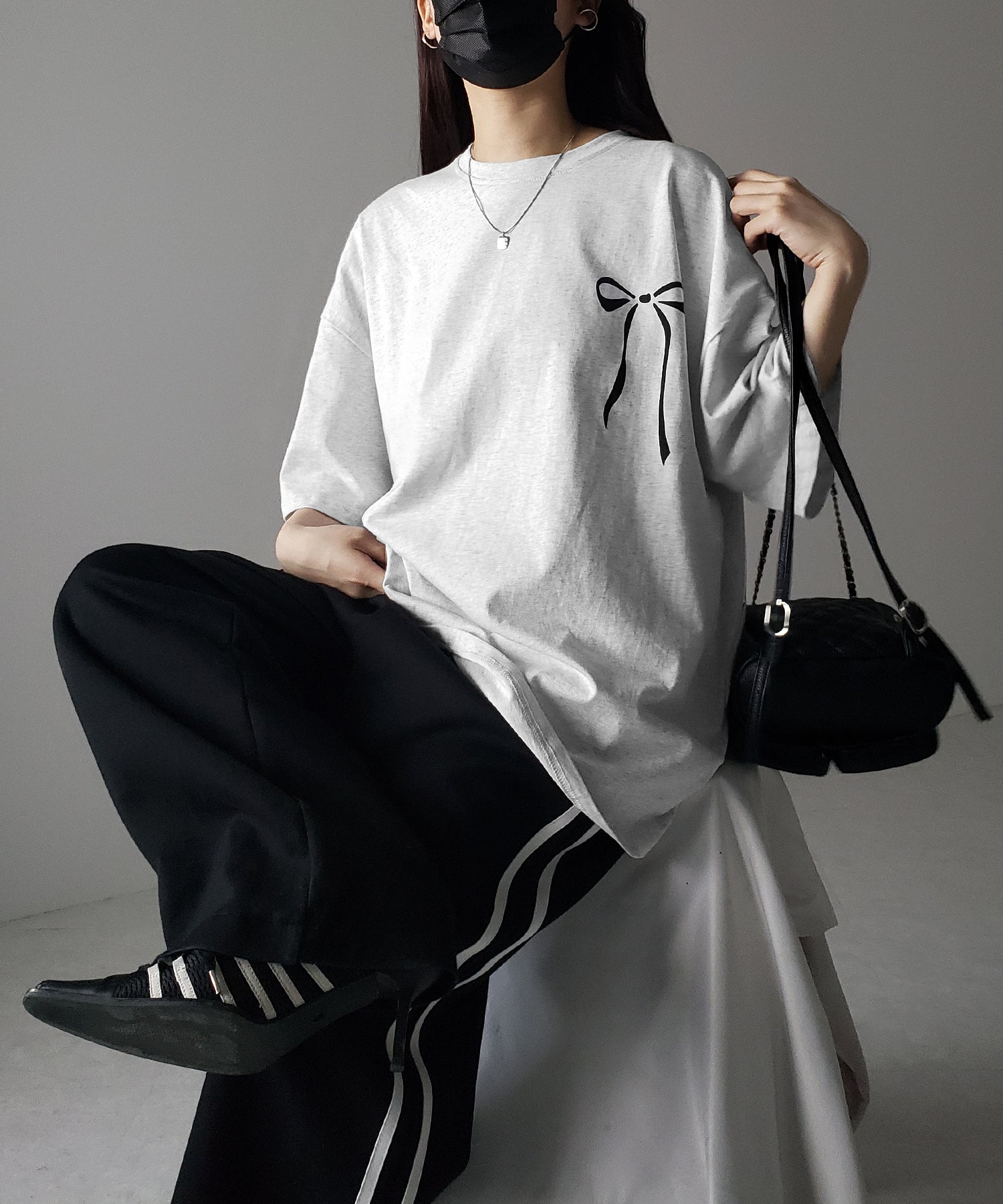 【 3color 】半袖リボンプリントバレエコアビッグTシャツ / short sleeve ribbon print ballet core big Tee