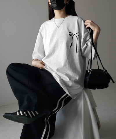 半袖リボンプリントバレエコアビッグTシャツ / short sleeve ribbon print ballet core big Tee